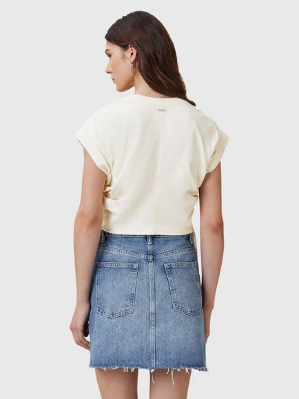 AllSaints Mira Drawstring Side Satin T-Shirt - view 2, Tofu White