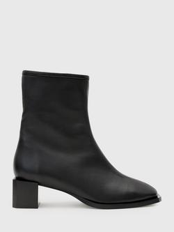 AllSaints Avril Leather Block Heel Ankle Boots, Black, Black