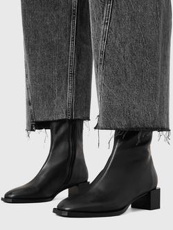 AllSaints Avril Leather Block Heel Ankle Boots, Black - view 2, Black