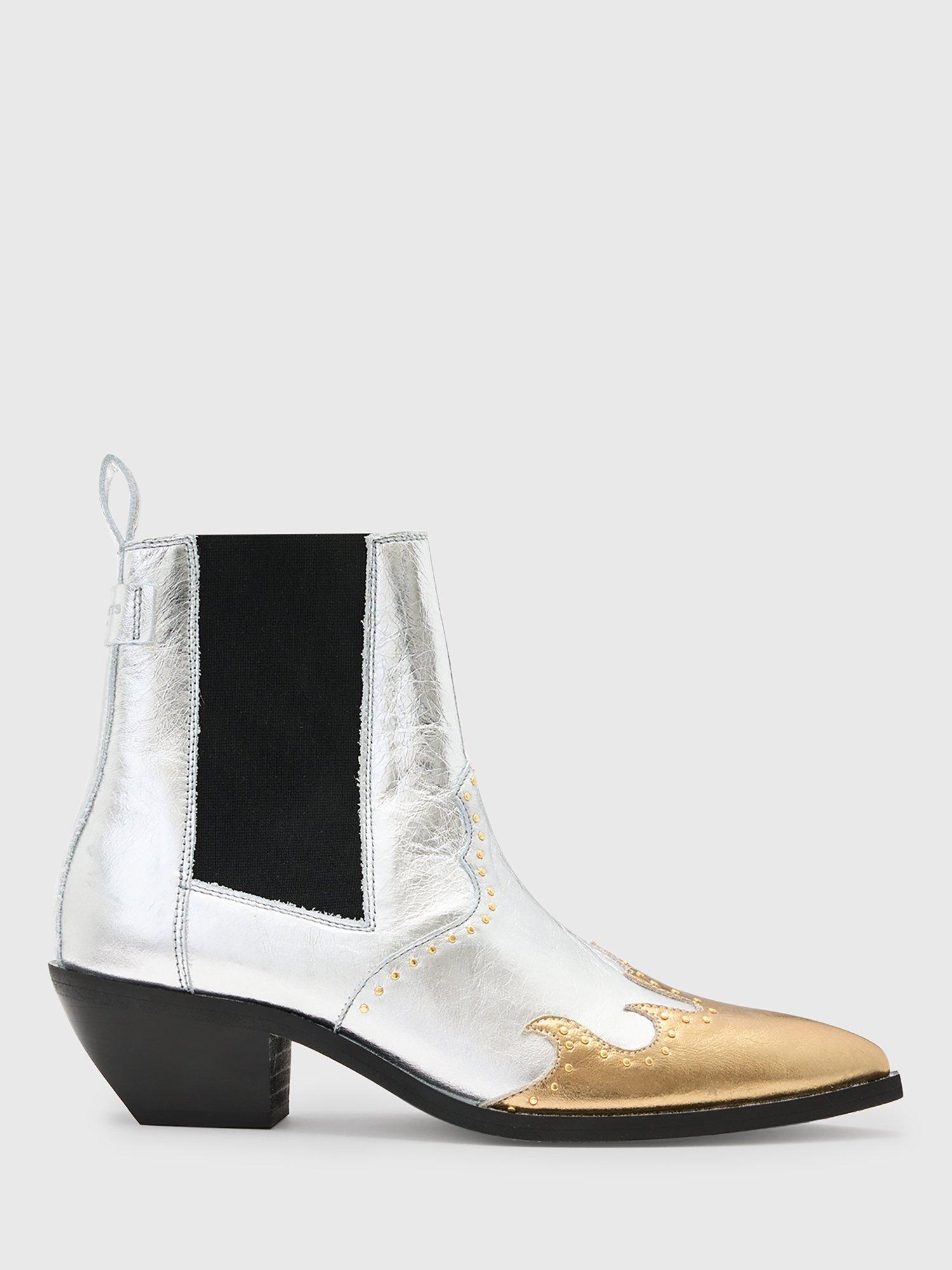AllSaints Denver Stud Leather Ankle Boots, Silver/Multi