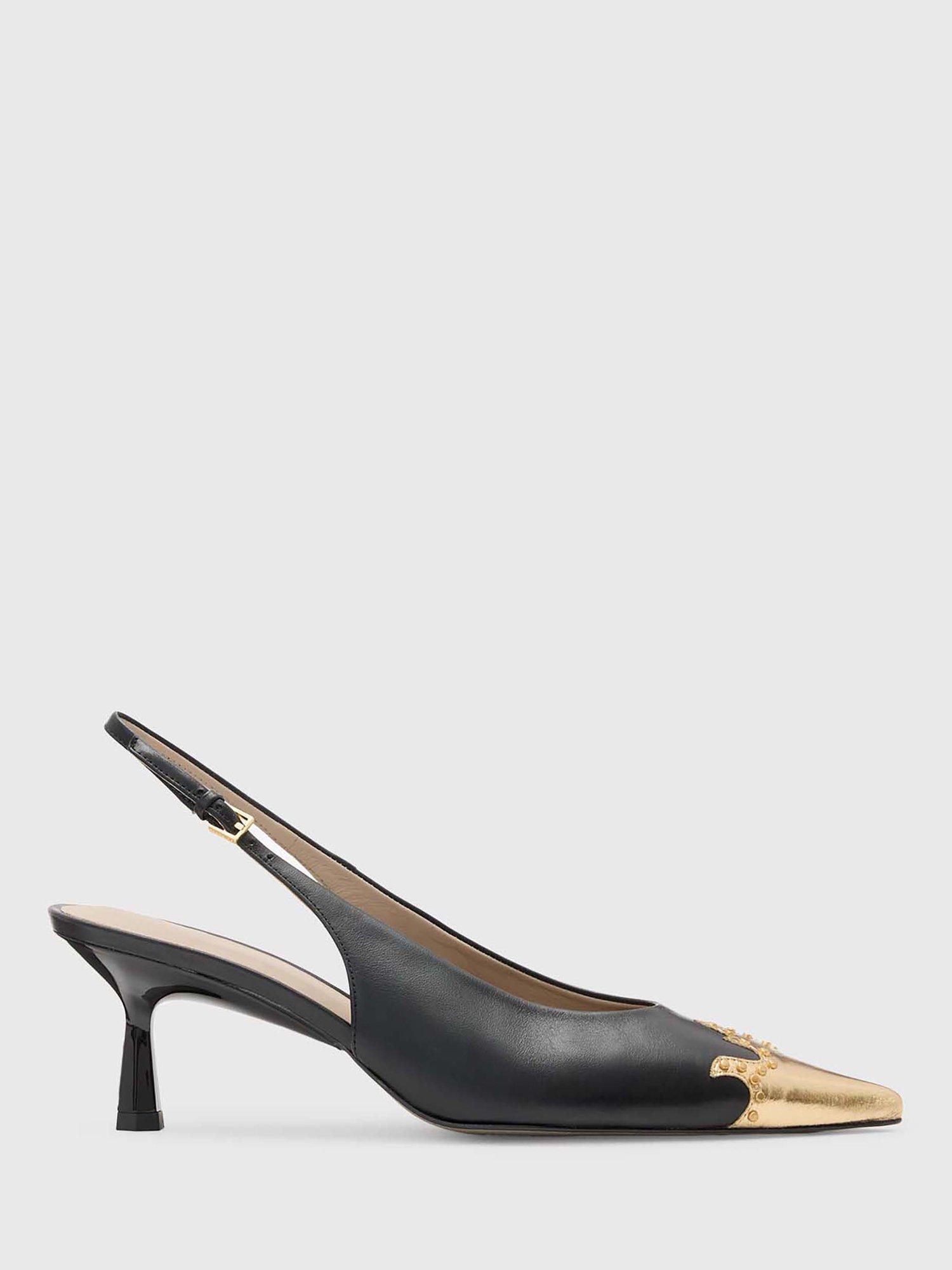 AllSaints Denver Leather Slingback Pointed Courts, Black/Gold