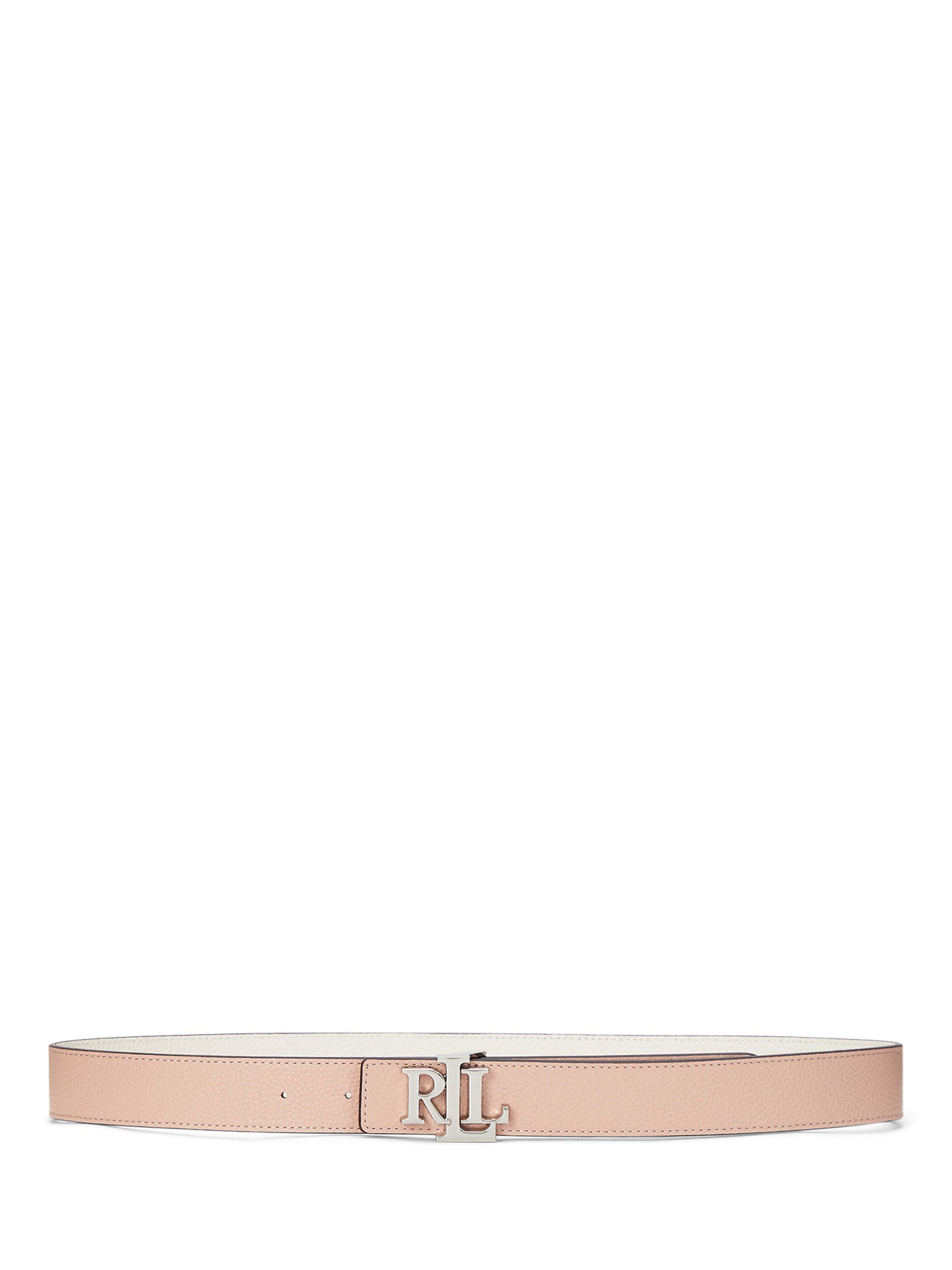 Product image 1 of 3, which shows Lauren Ralph Lauren Leather Logo Reversible Belt, Snrise Blsh/Sft Wht, XS