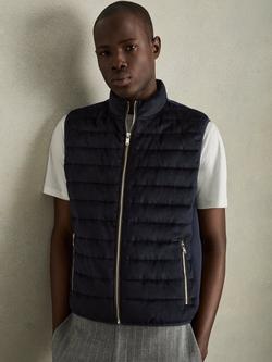 Reiss Field Brushed Jersey Quilted Gilet, Navy