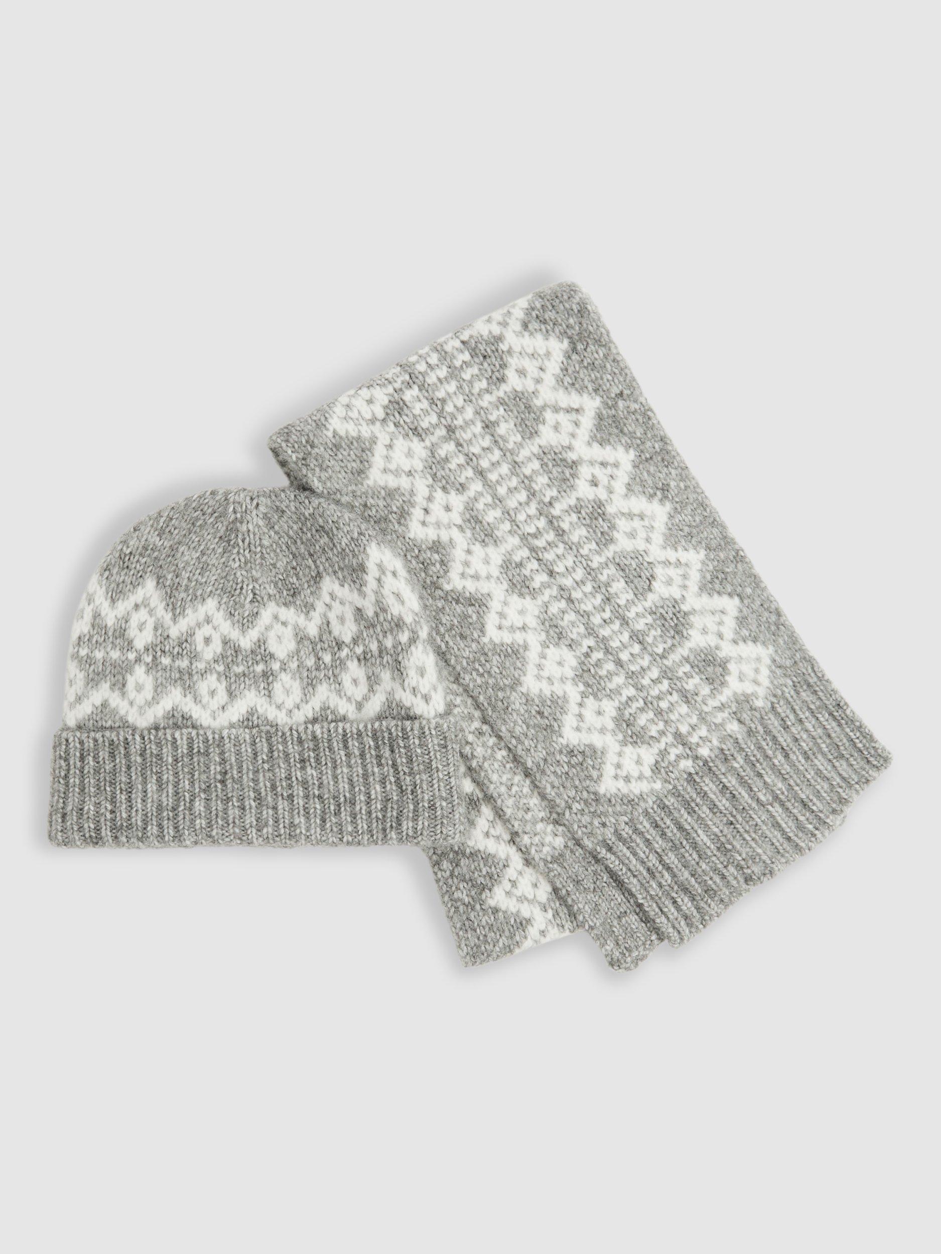 Reiss Kids' Berwin Beanie Hat & Scarf Set, Grey Melange