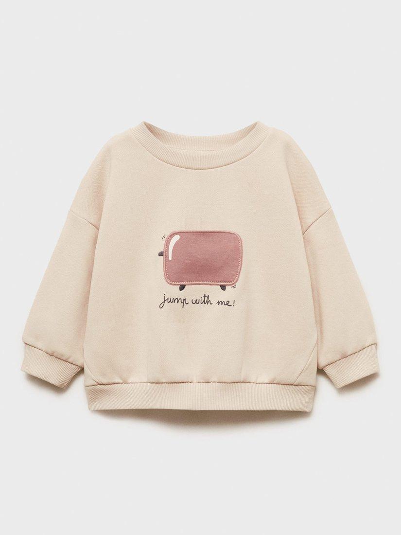 Mango Kids' Toast Cotton Sweatshirt, Light Beige/Multi