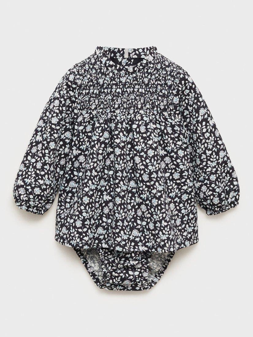Mango Baby Sasha Floral Cotton Dress & Bloomers Set, Navy/White