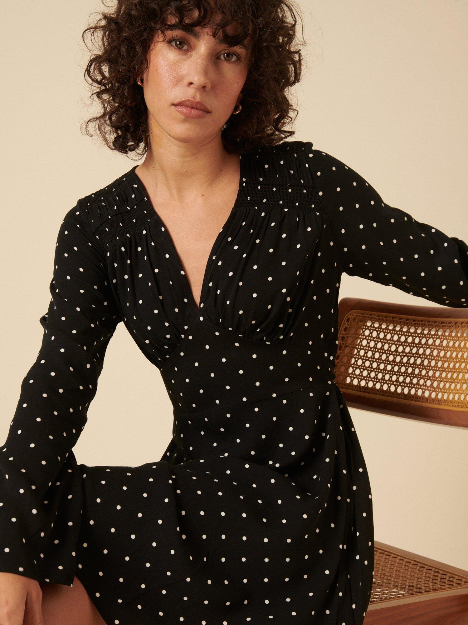 Product image 3 of 5, which shows Nobody's Child Lydia Polka Dot Mini Dress, Black/White, 8