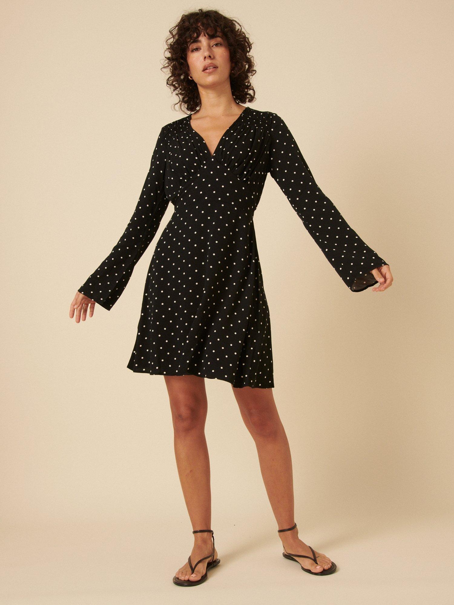 Product image 1 of 5, which shows Nobody's Child Lydia Polka Dot Mini Dress, Black/White, 8