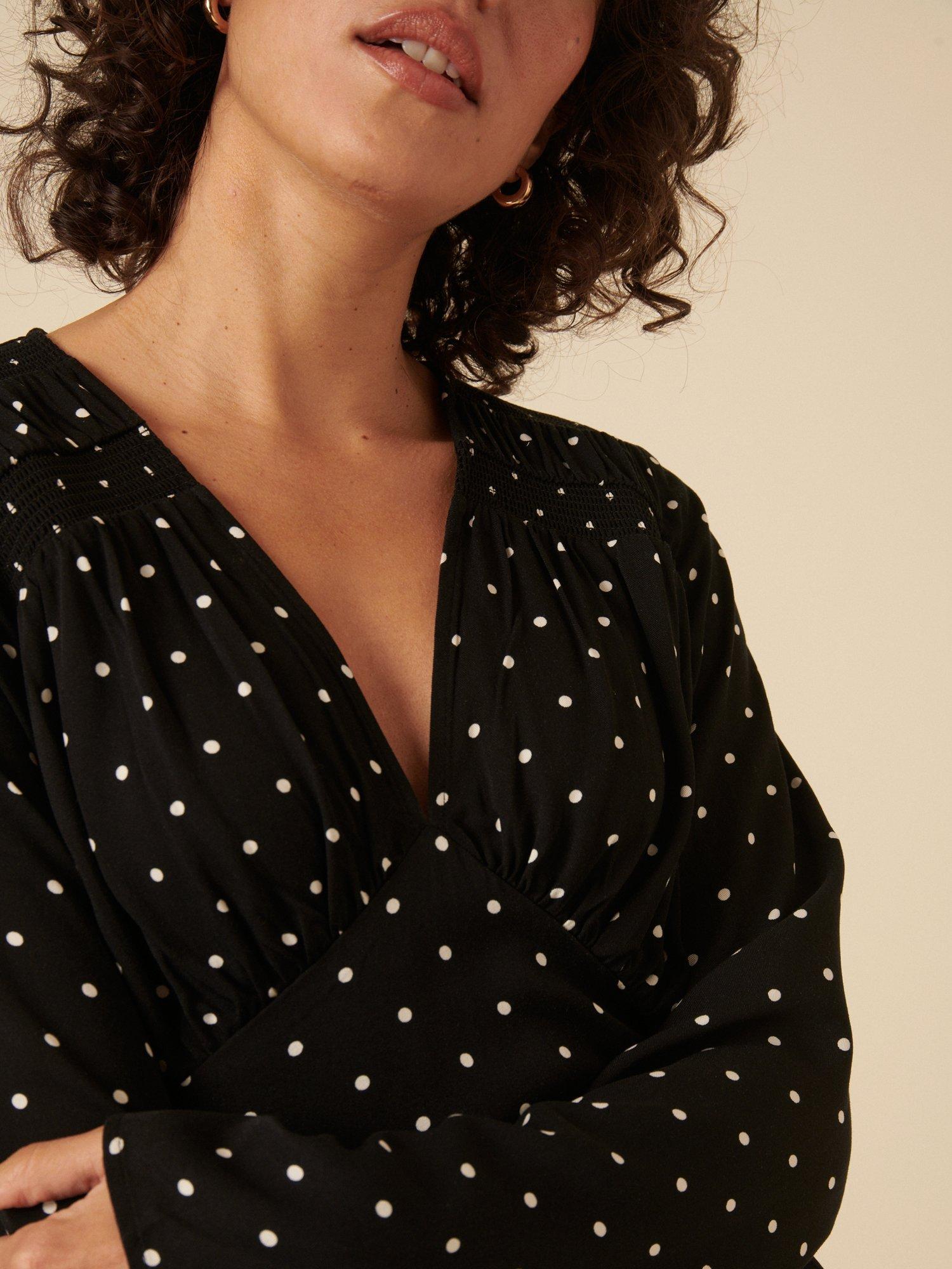 Product image 5 of 5, which shows Nobody's Child Lydia Polka Dot Mini Dress, Black/White, 8