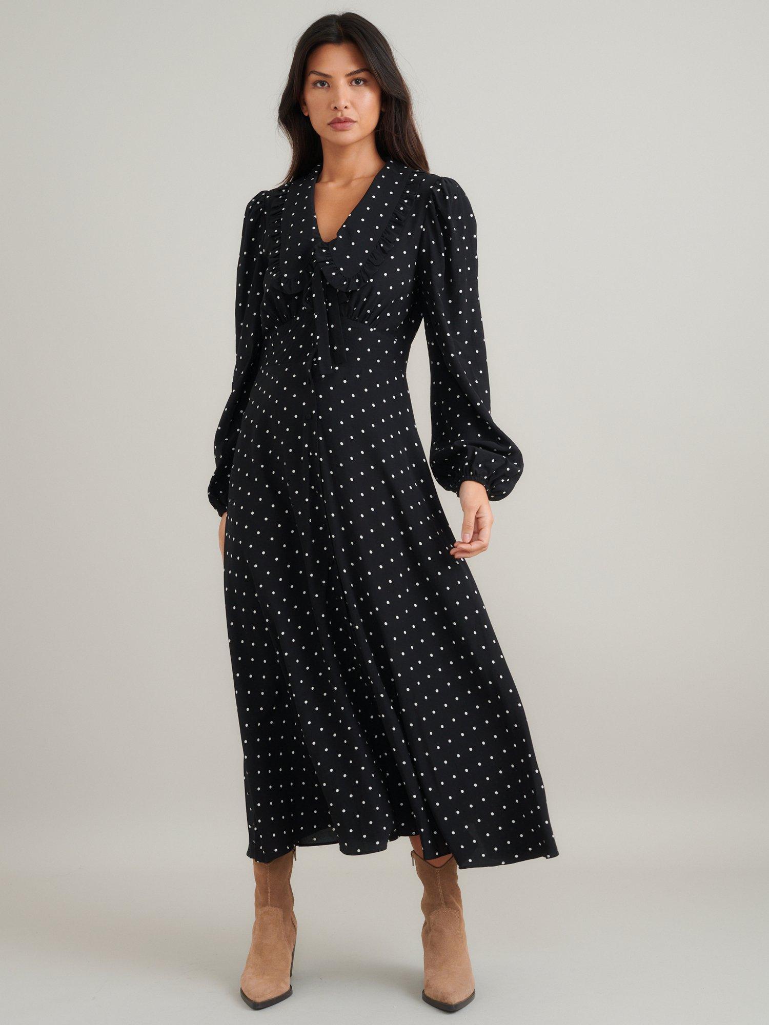 Nobody's Child Otillie Polka Dot Midi Dress, Black