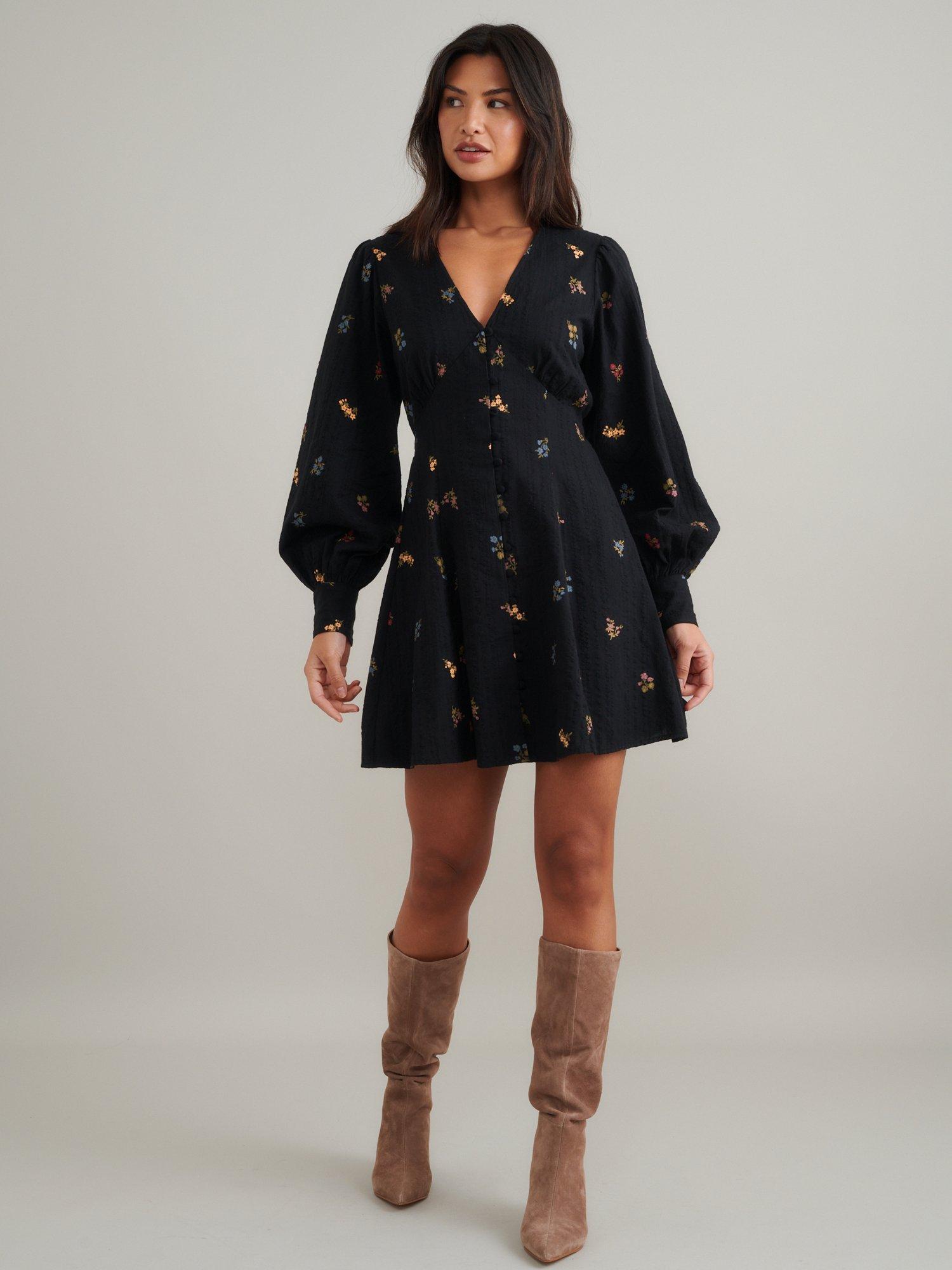 Nobody's Child Shannon Floral Pure Organic Cotton Mini Dress, Black