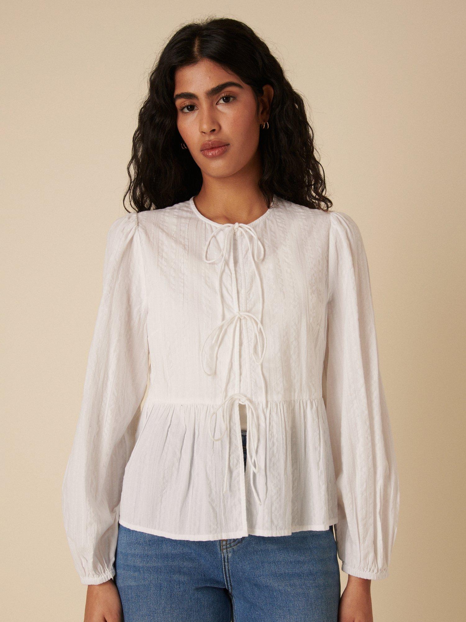 Product image 1 of 5, which shows Nobody's Child Bernice Tie Front Pure Organic Cotton Top, White, 6