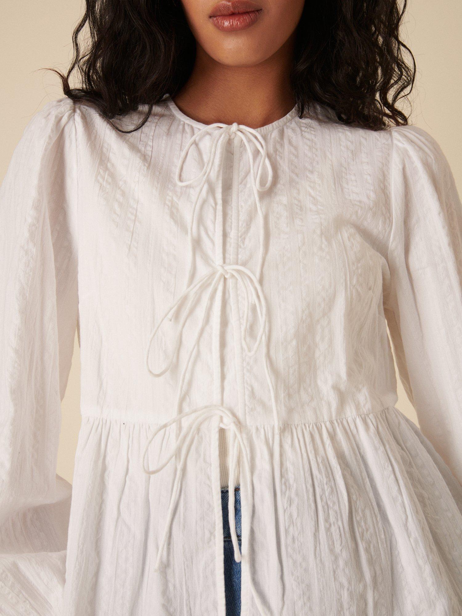 Product image 3 of 5, which shows Nobody's Child Bernice Tie Front Pure Organic Cotton Top, White, 6