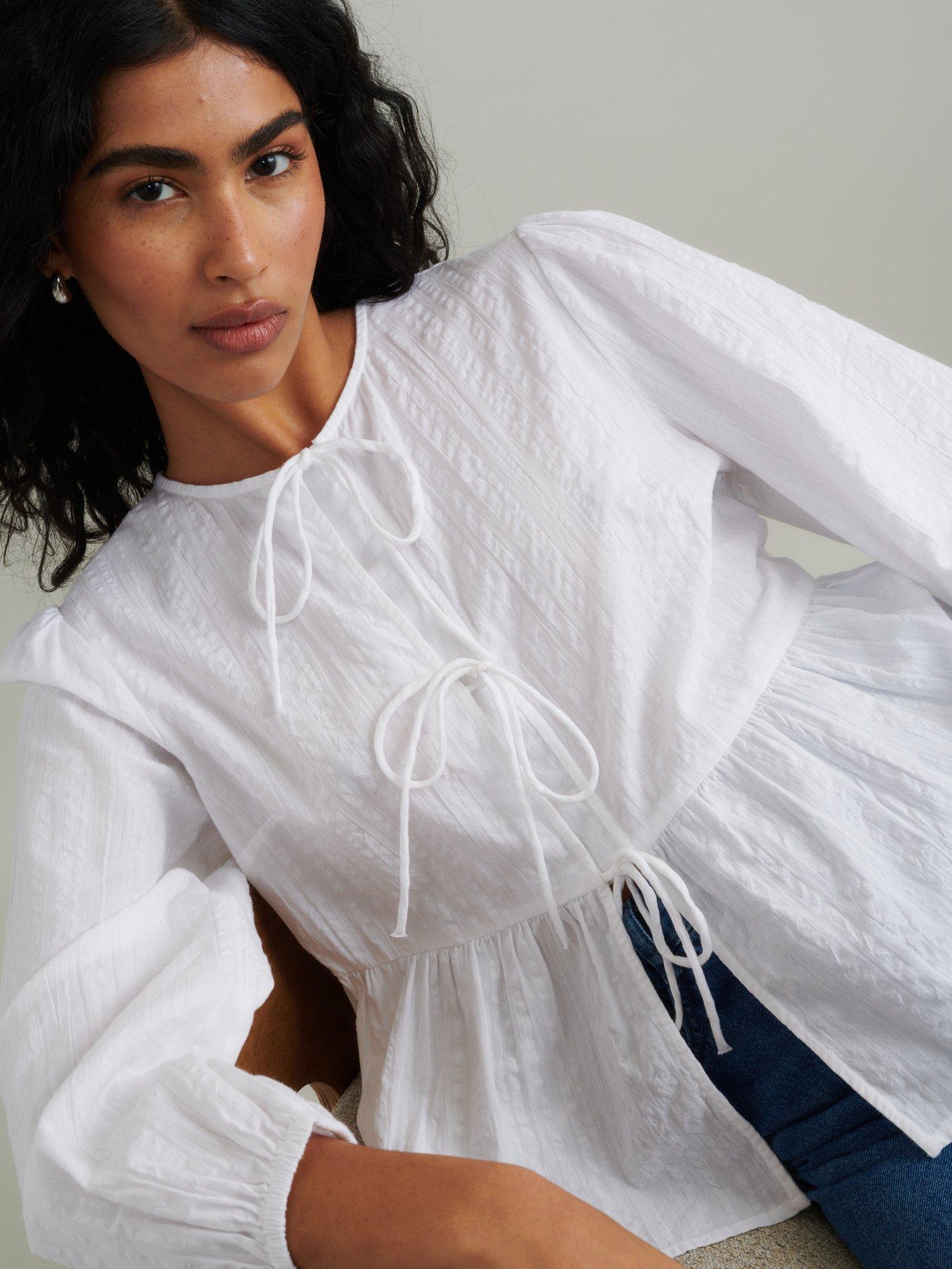 Product image 5 of 5, which shows Nobody's Child Bernice Tie Front Pure Organic Cotton Top, White, 6