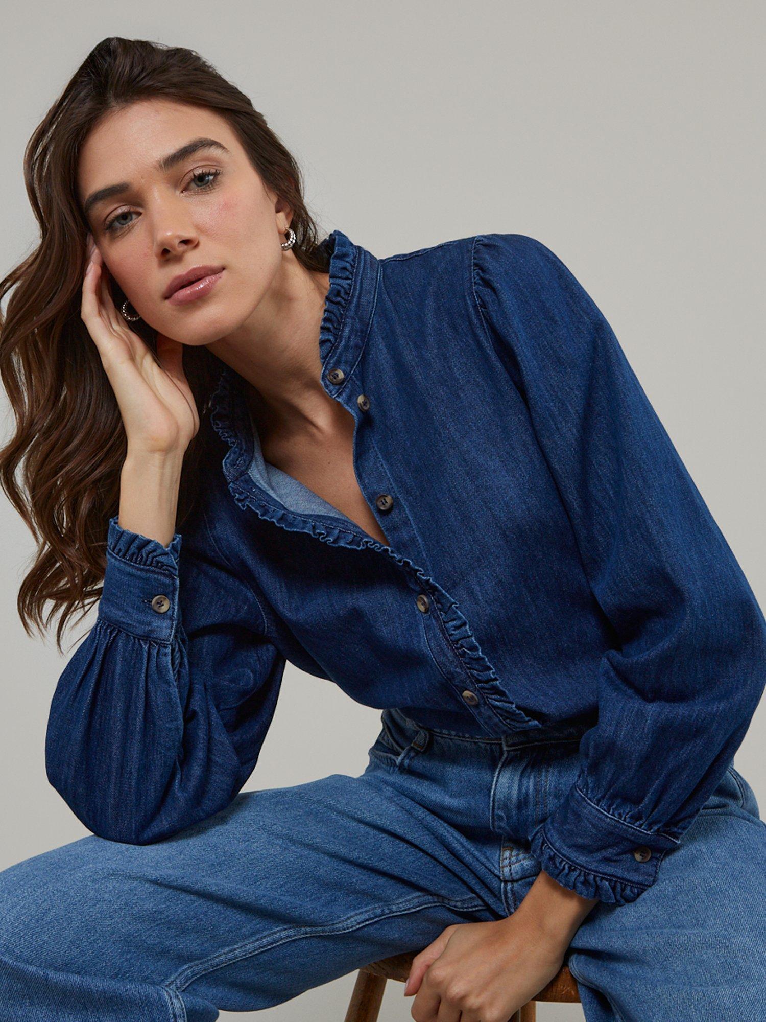 Product image 1 of 4, which shows Nobody's Child Pure Organic Cotton Denim Hickman Blouse, Blue Denim, 8