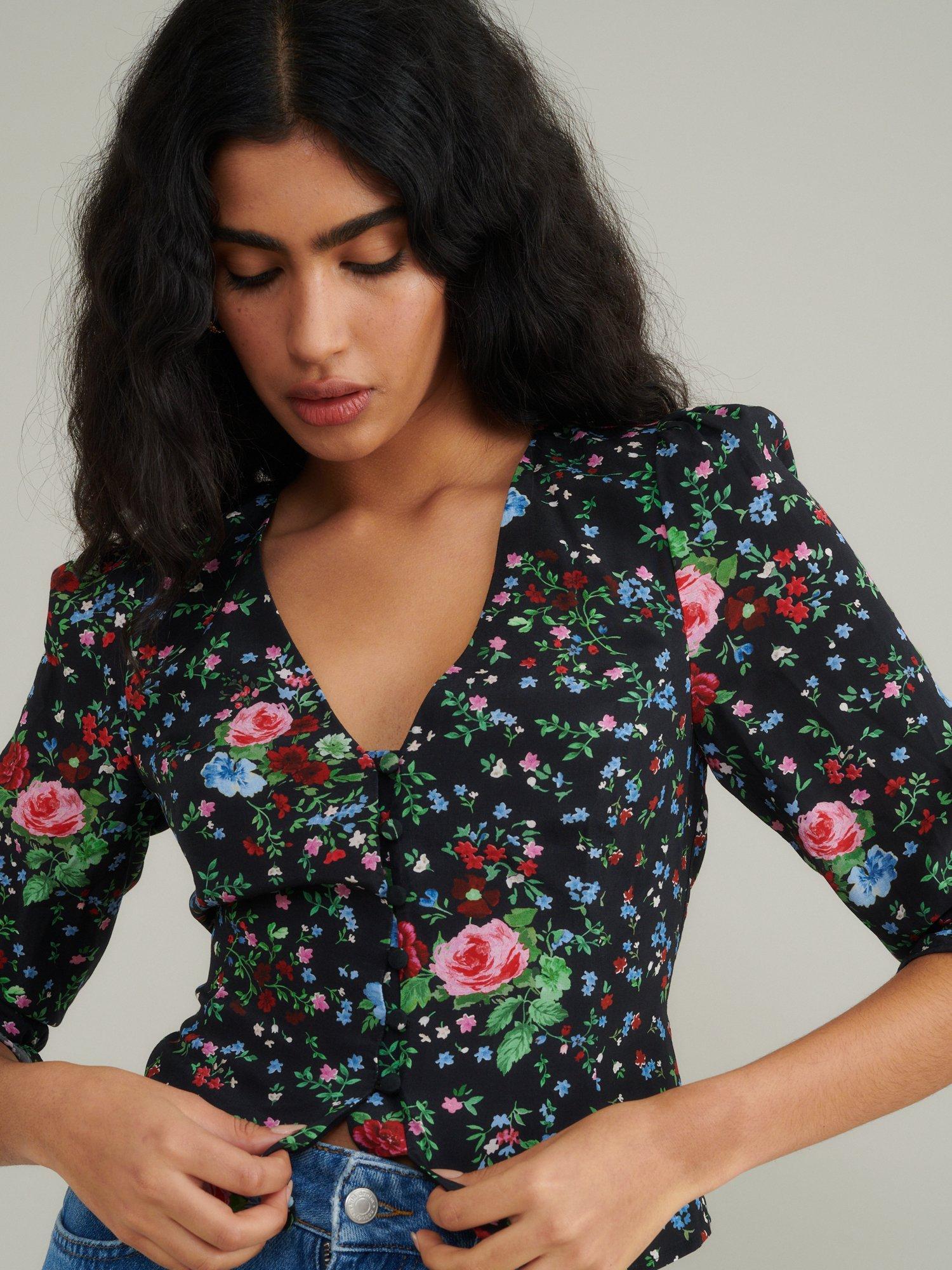 Product image 2 of 5, which shows Nobody's Child Dido V-Neck Floral Print Top, Black/Multi, 10