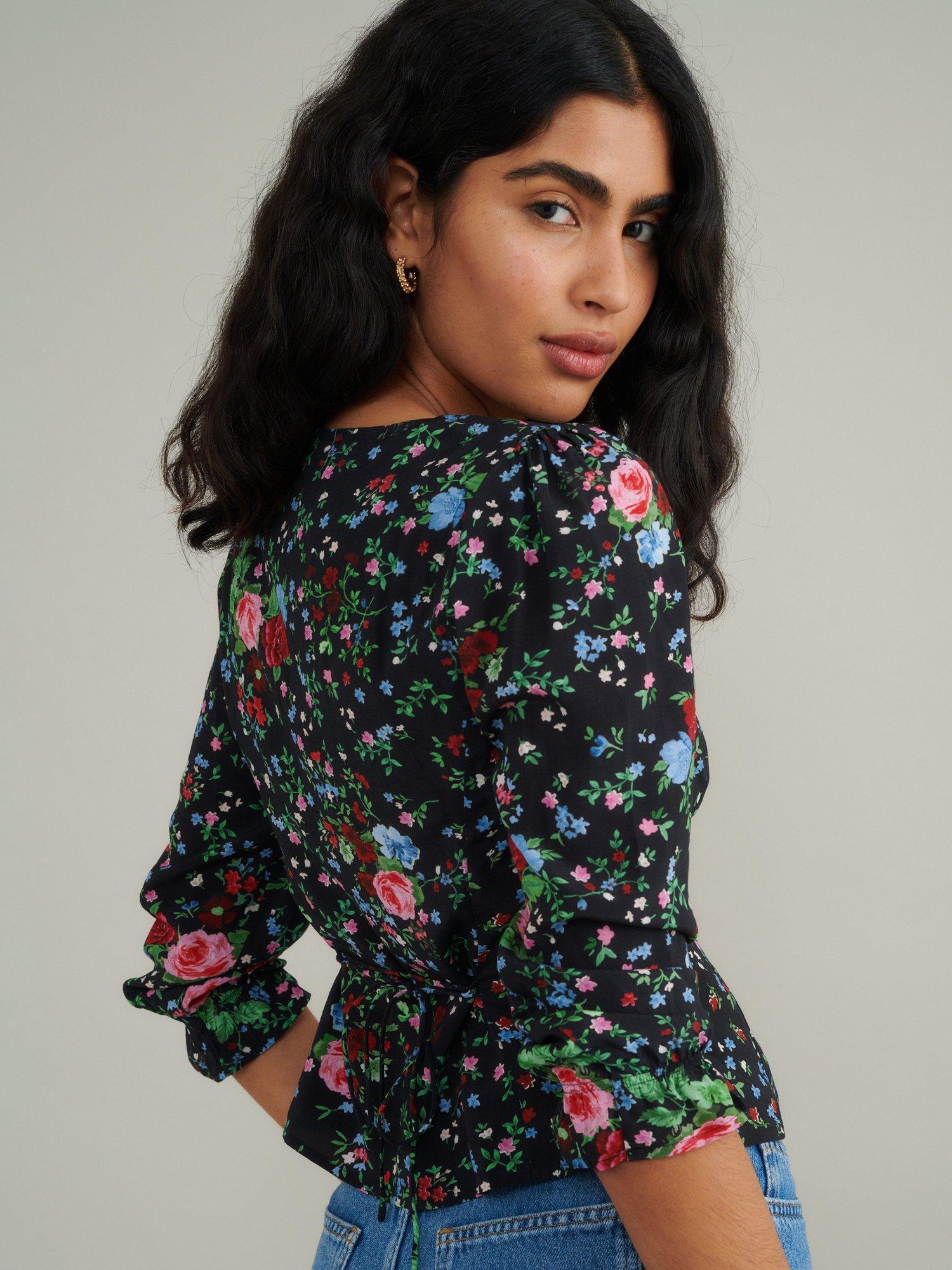 Product image 3 of 5, which shows Nobody's Child Dido V-Neck Floral Print Top, Black/Multi, 10