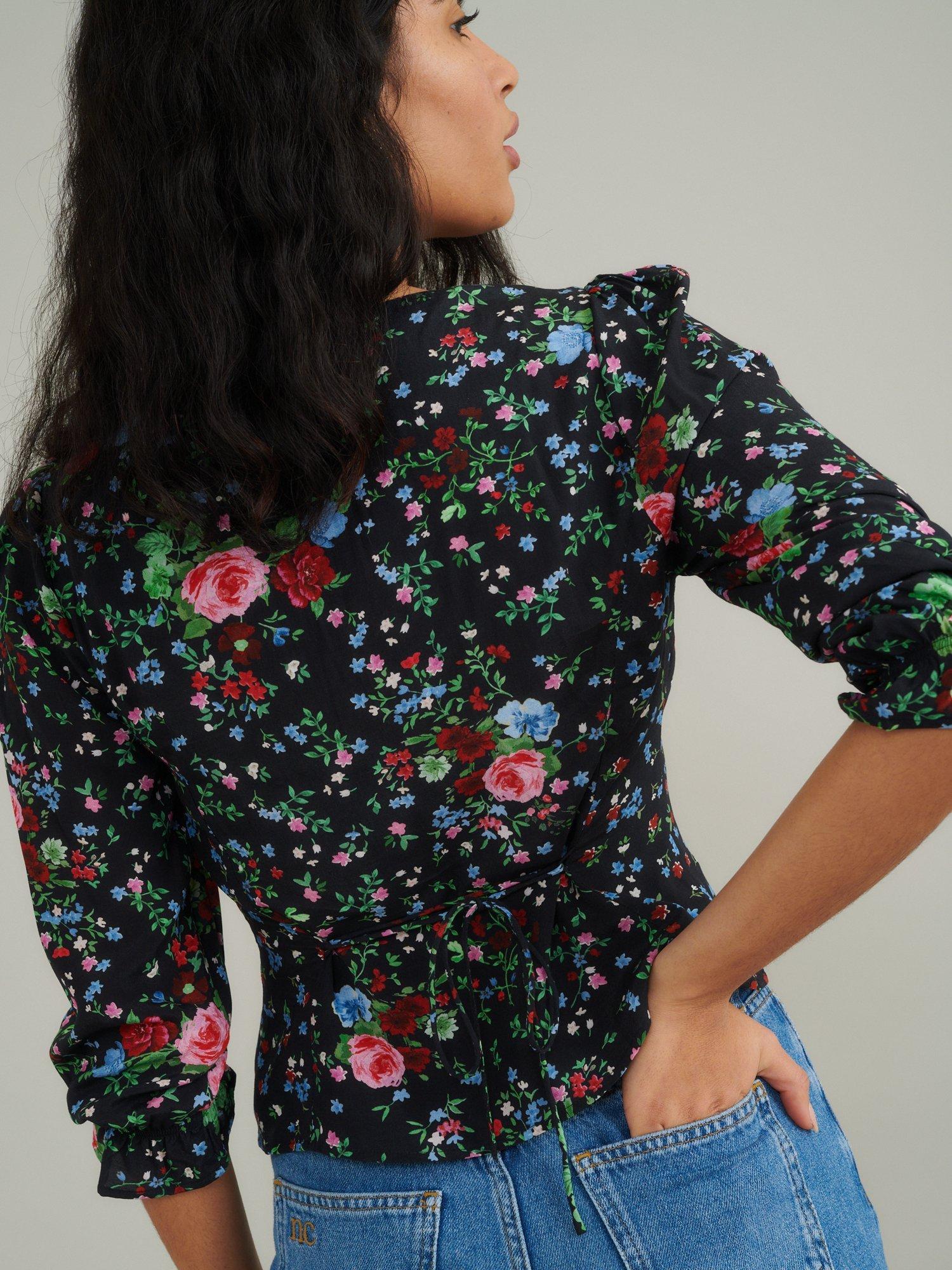 Product image 5 of 5, which shows Nobody's Child Dido V-Neck Floral Print Top, Black/Multi, 10