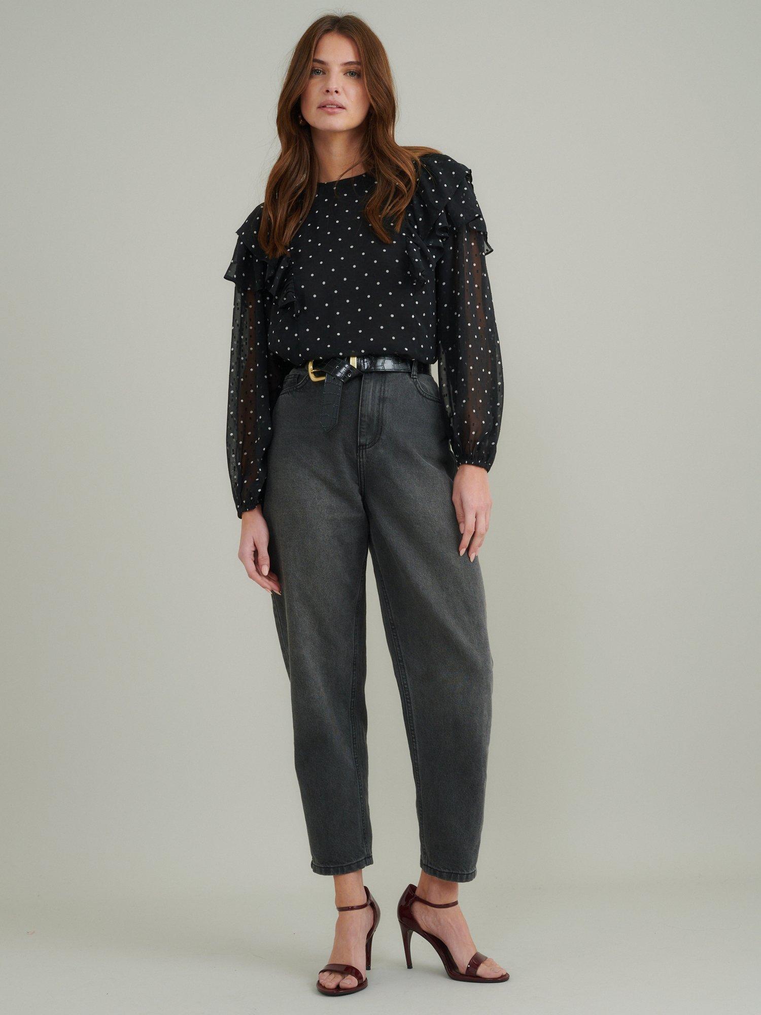 Product image 2 of 5, which shows Nobody's Child Finola Polka Dot Ruffle Blouse, Black/White, 16