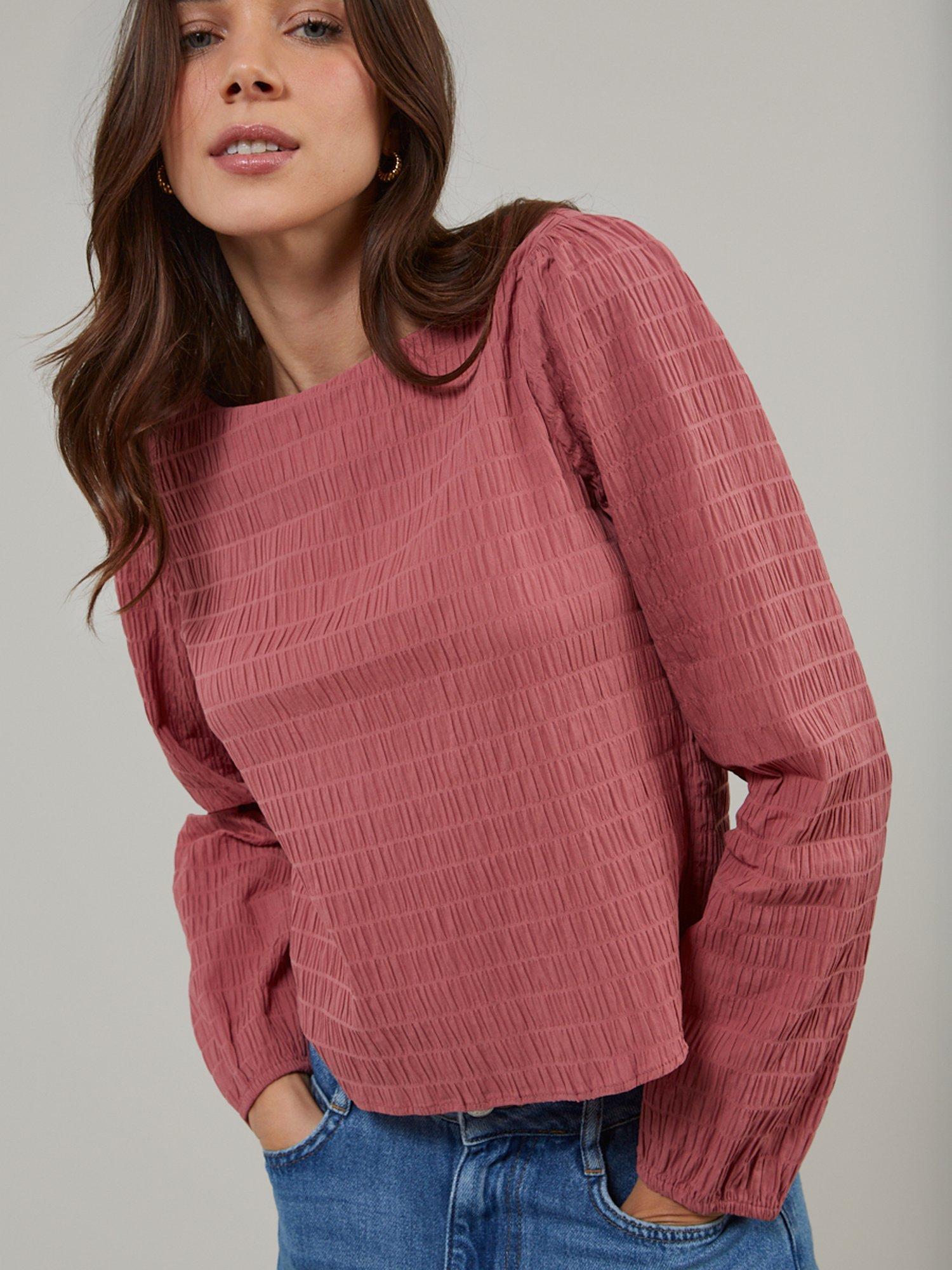 Product image 1 of 3, which shows Nobody's Child Wallace Shirred Organic Cotton Rich Top, Pink, 6