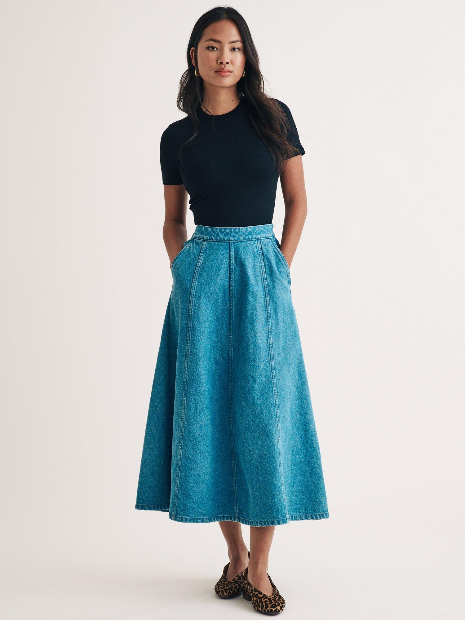 Product image 1 of 4, which shows Nobody's Child Hampstead Pure Organic Cotton Denim Maxi Skirt, Mid Denim, 6