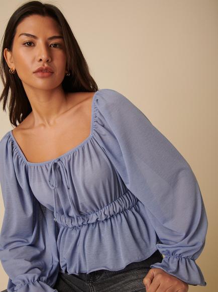 Nobody's Child Square Neck Blouse, Blue - view 2, Blue