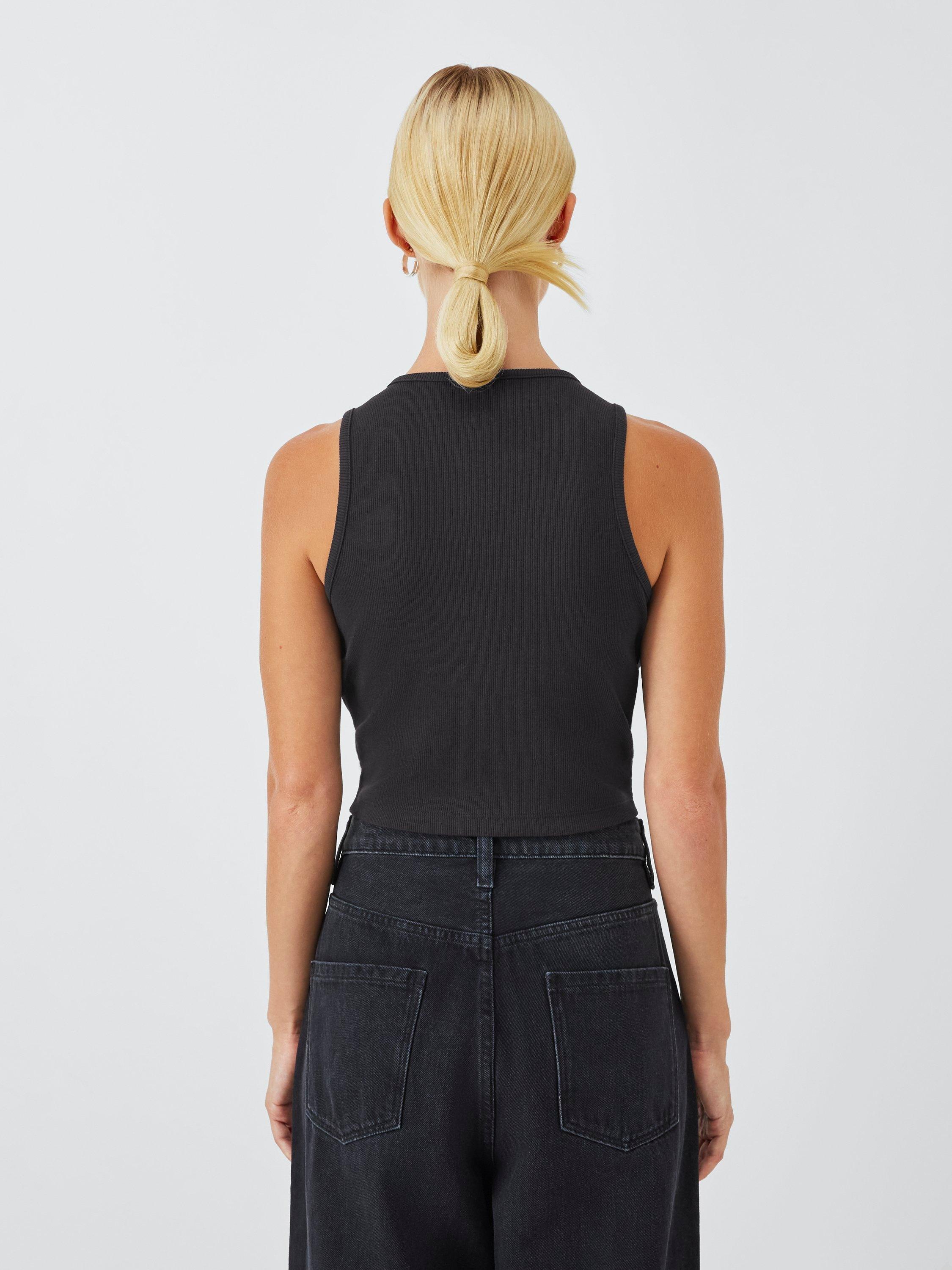 Product image 2 of 6, which shows John Lewis ANYDAY Racerback Cropped Vest Top, Black, XS