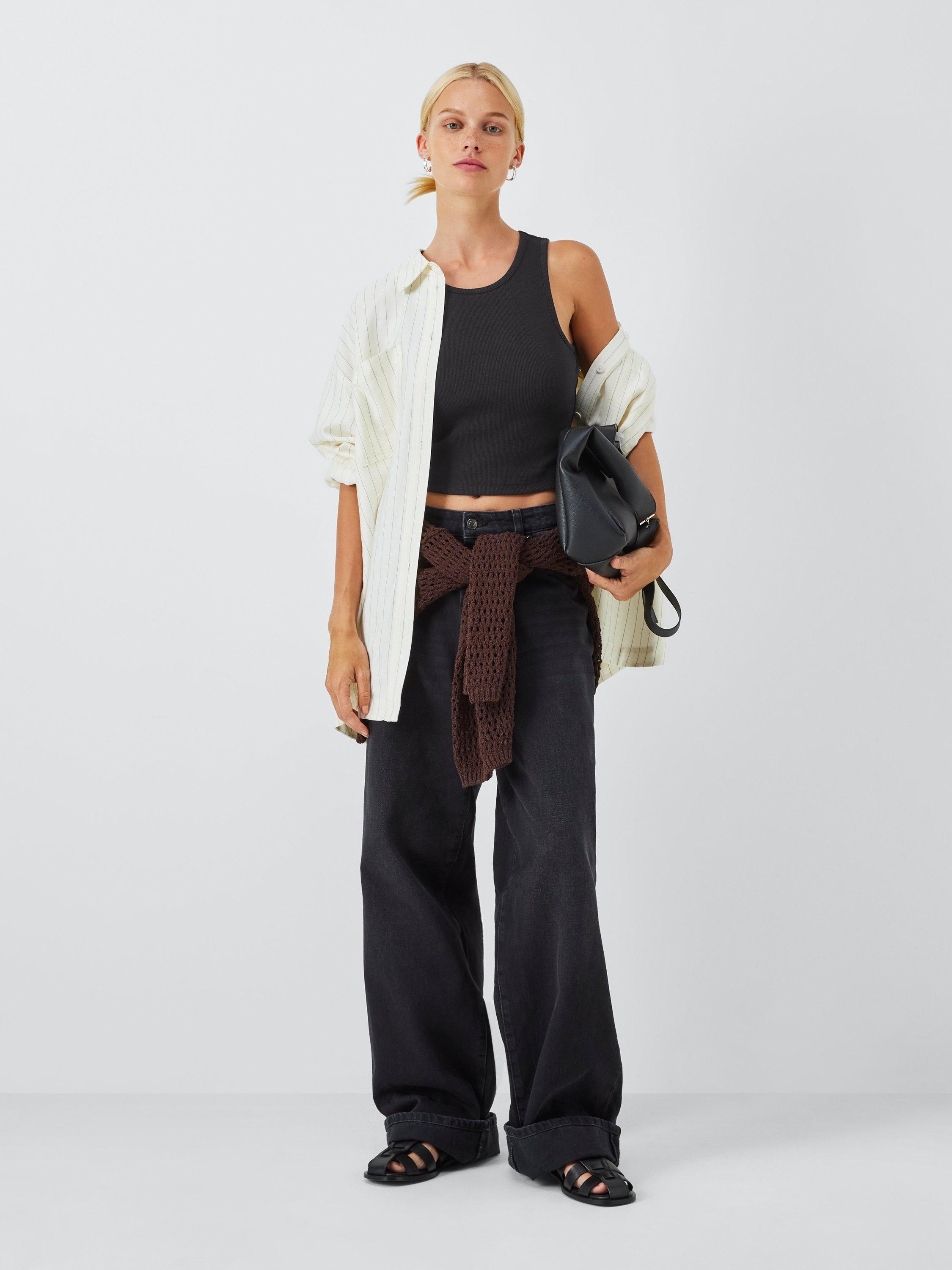 Product image 3 of 6, which shows John Lewis ANYDAY Racerback Cropped Vest Top, Black, XS