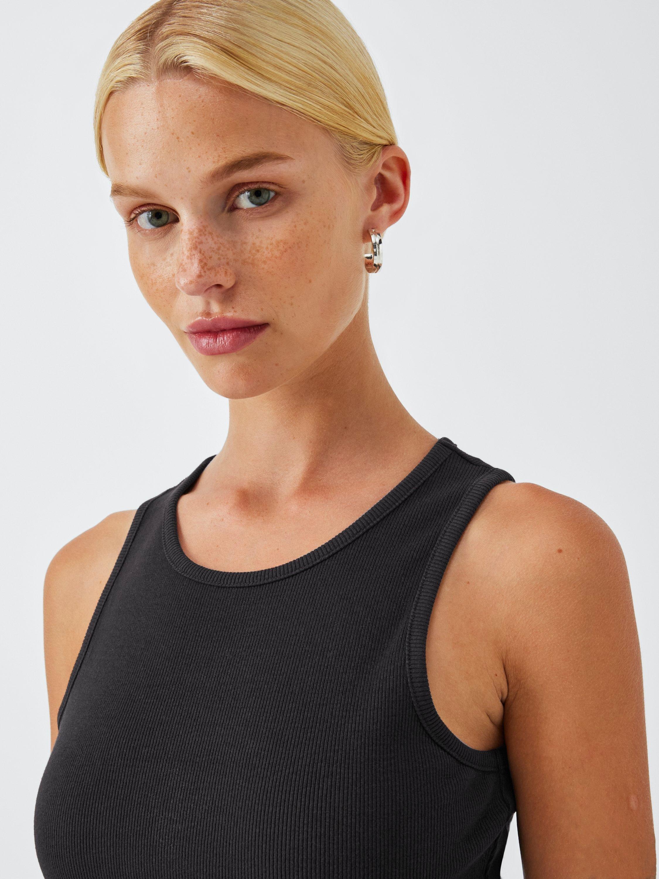 Product image 5 of 6, which shows John Lewis ANYDAY Racerback Cropped Vest Top, Black, XS
