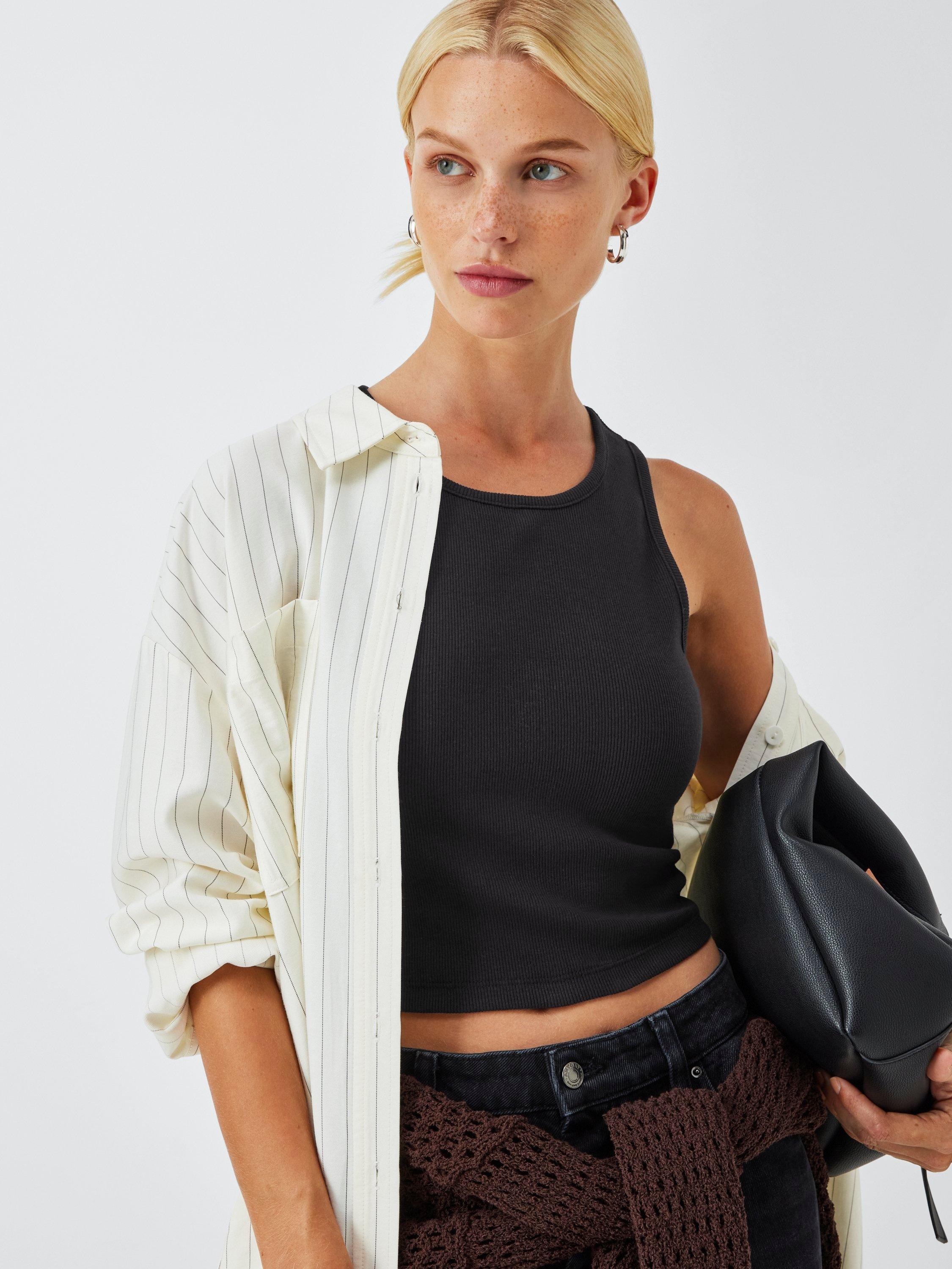 Product image 6 of 6, which shows John Lewis ANYDAY Racerback Cropped Vest Top, Black, XS