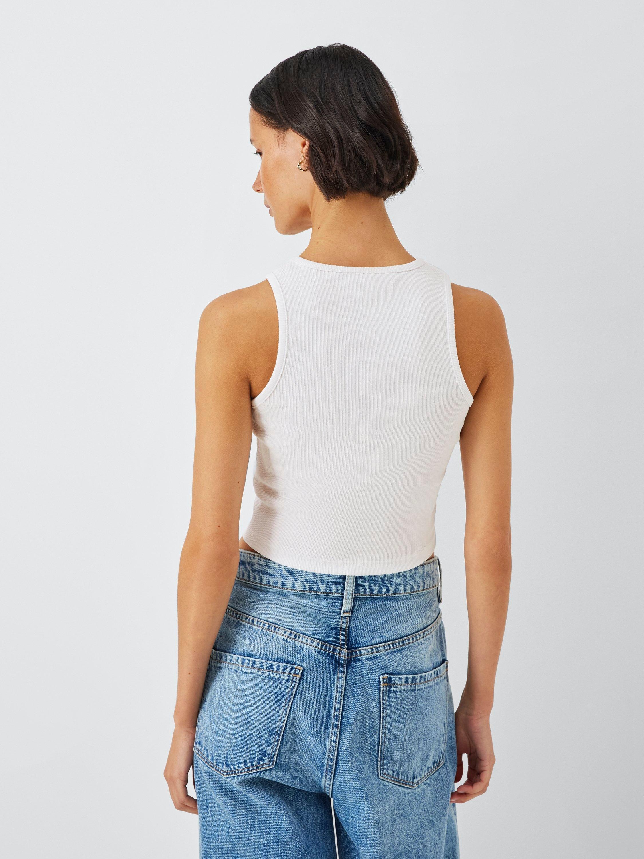 Product image 2 of 6, which shows John Lewis ANYDAY Racerback Cropped Vest Top, White, XS