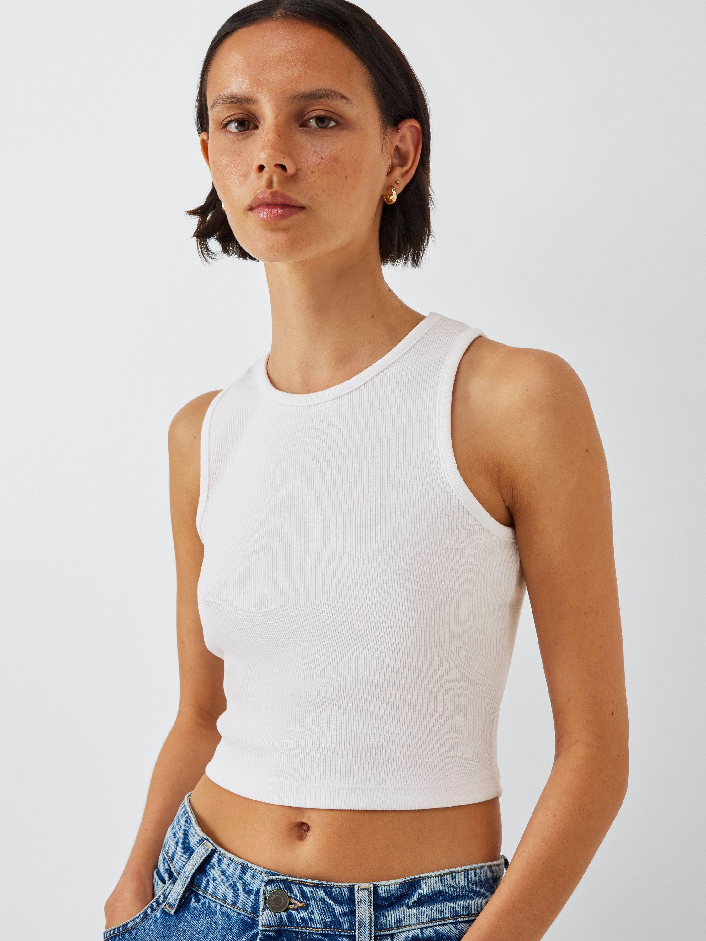 Product image 6 of 6, which shows John Lewis ANYDAY Racerback Cropped Vest Top, White, XS