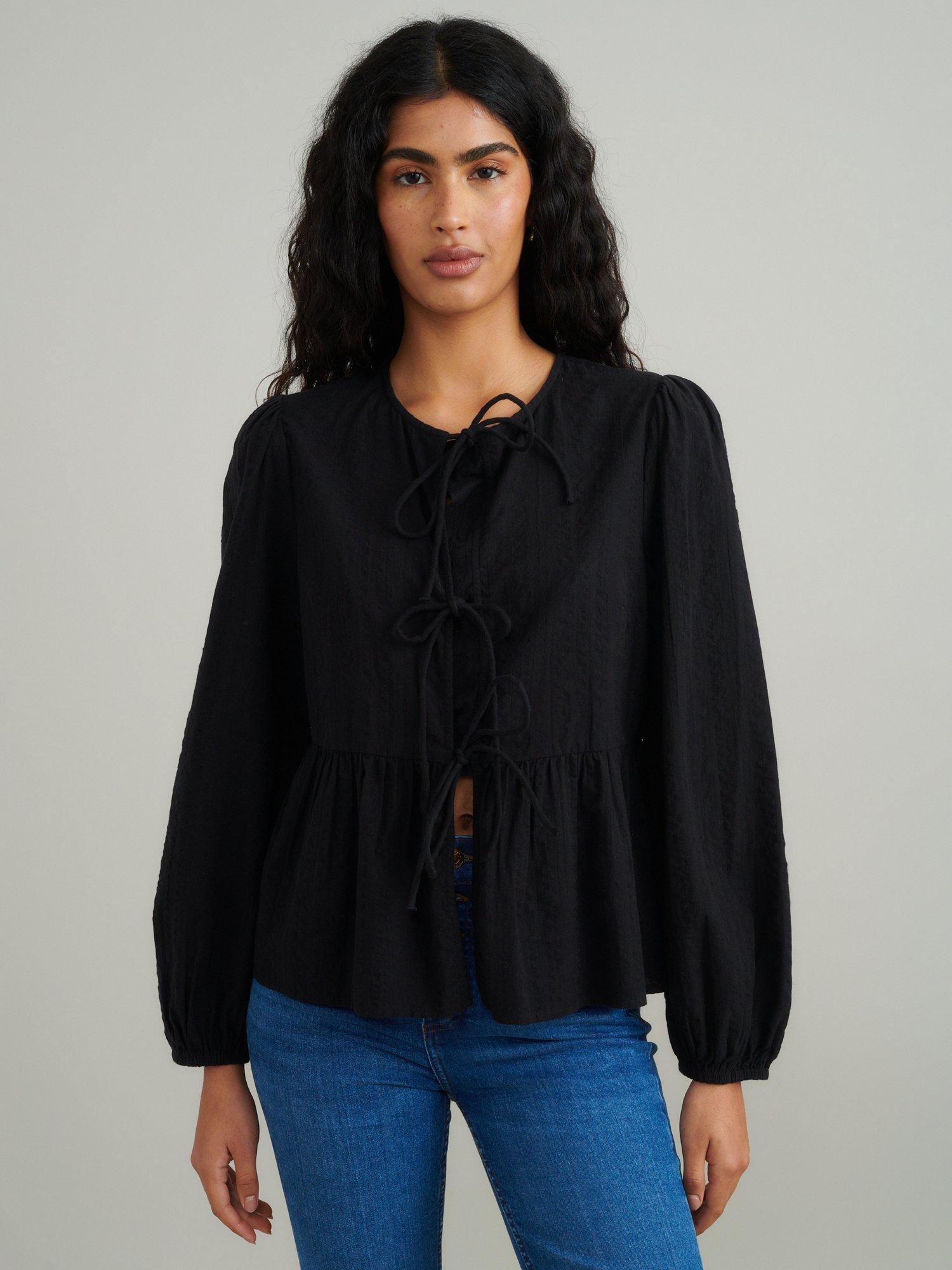 Product image 3 of 5, which shows Nobody's Child Bernice Tie Front Pure Organic Cotton Top, Black, 6