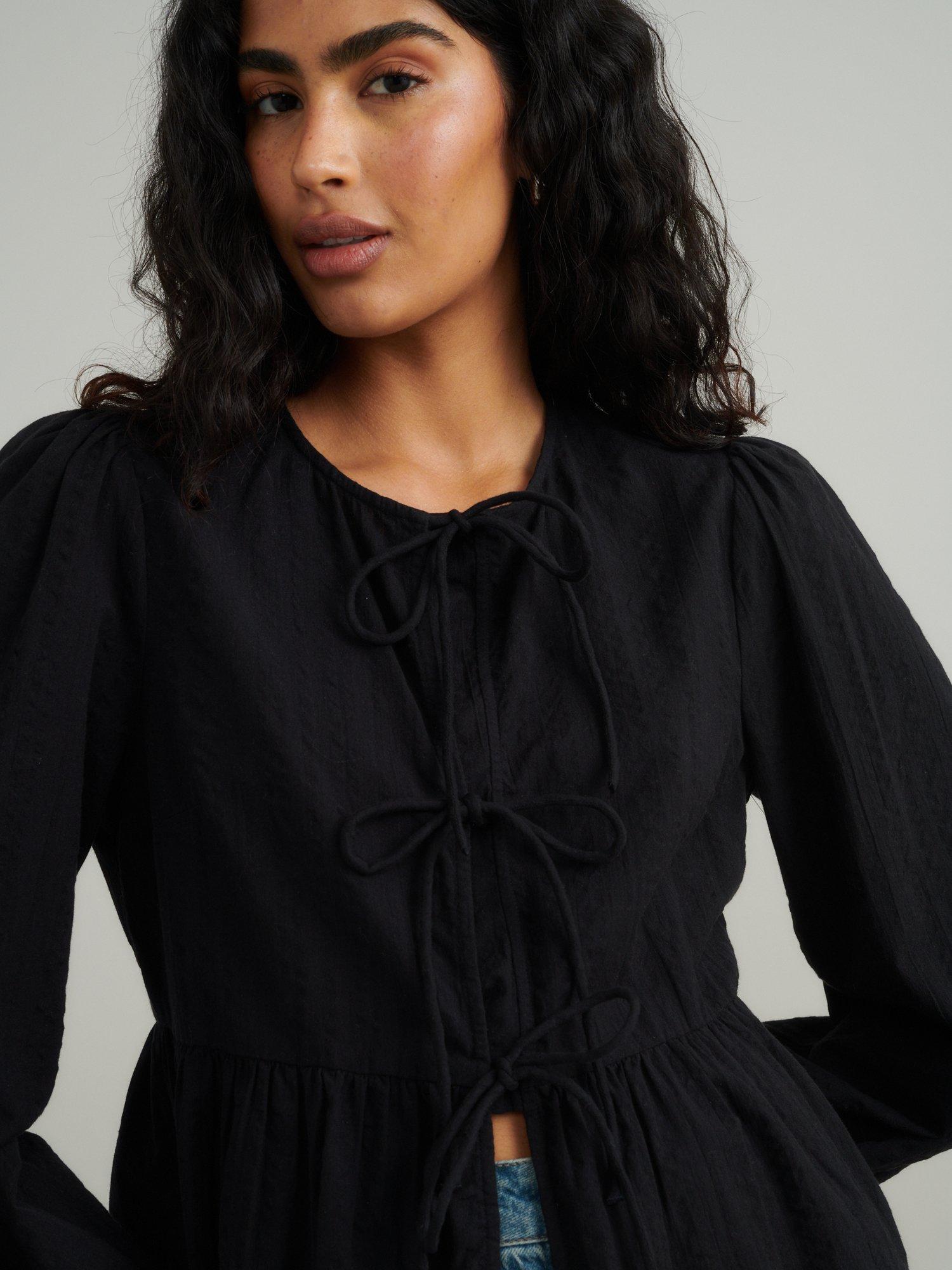 Product image 4 of 5, which shows Nobody's Child Bernice Tie Front Pure Organic Cotton Top, Black, 6