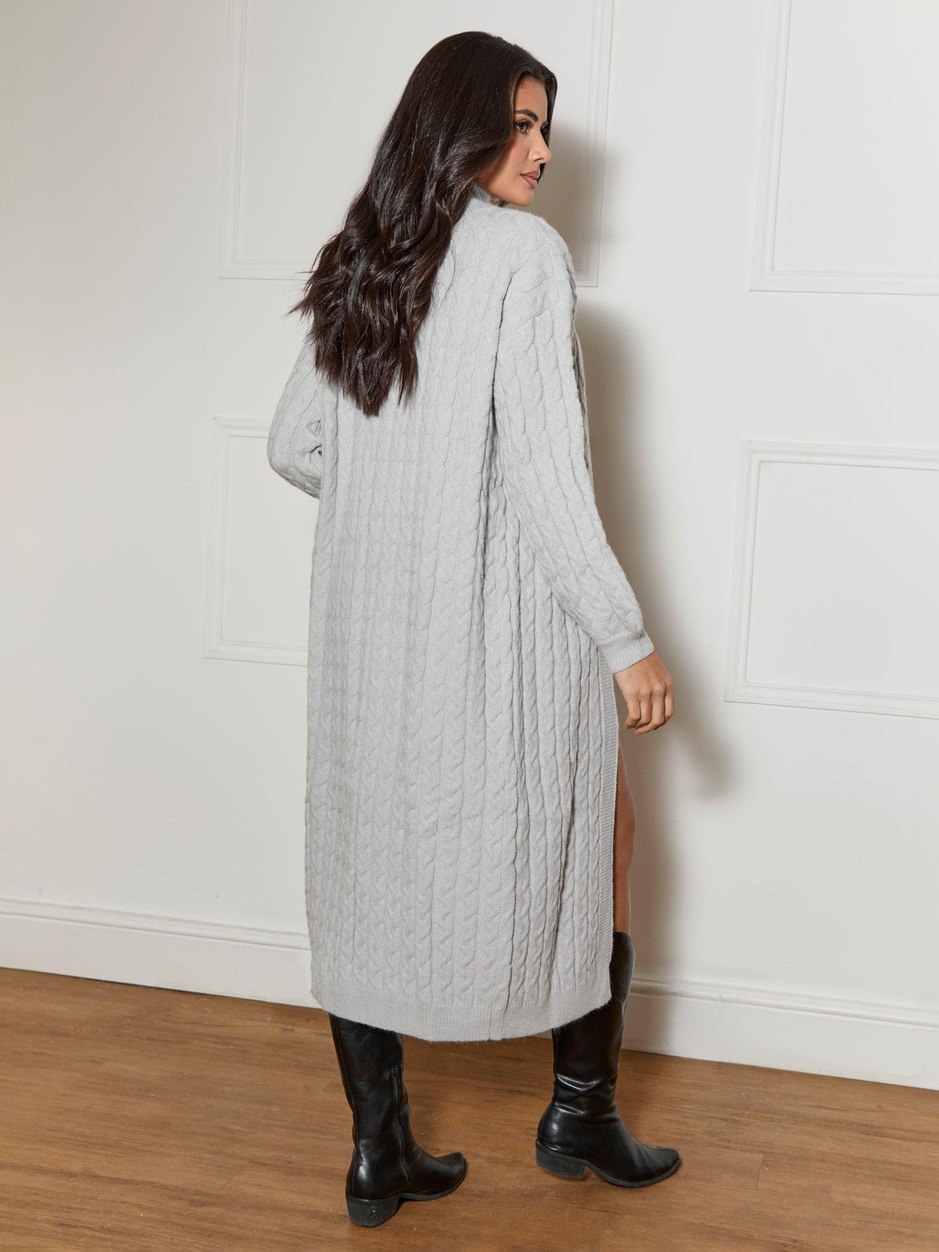 Product image 3 of 3, which shows Chi Chi London Textured Knit Longline Cardigan, Grey, XS