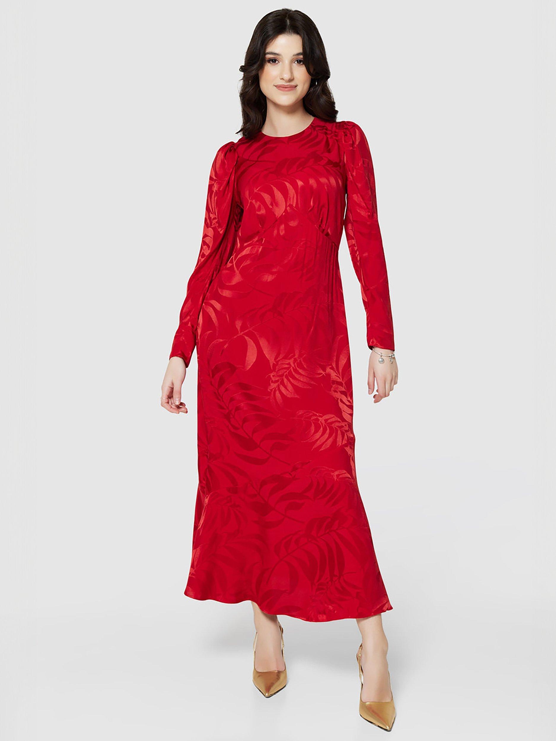 Closet London Jacquard Leaf Dress, Red