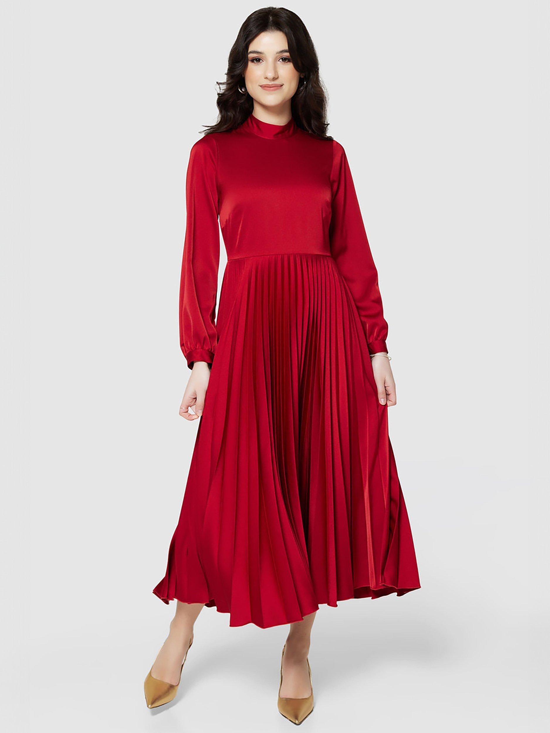 High neck pleated midi dress online