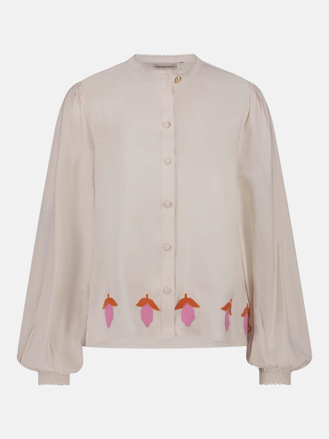 Product image 1 of 1, which shows Fabienne Chapot Hester Puff Sleeve Fruit Embroidery Blouse, White/Multi, 34