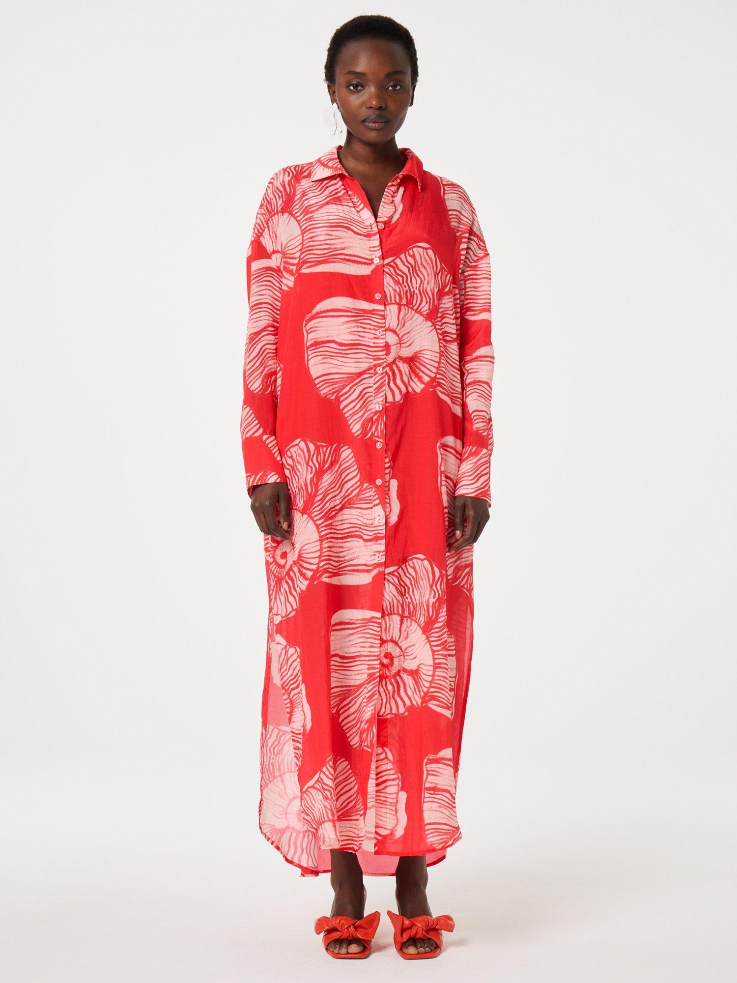 Product image 3 of 3, which shows Fabienne Chapot Denis Shell Print Beach Dress, Coral/White, 34