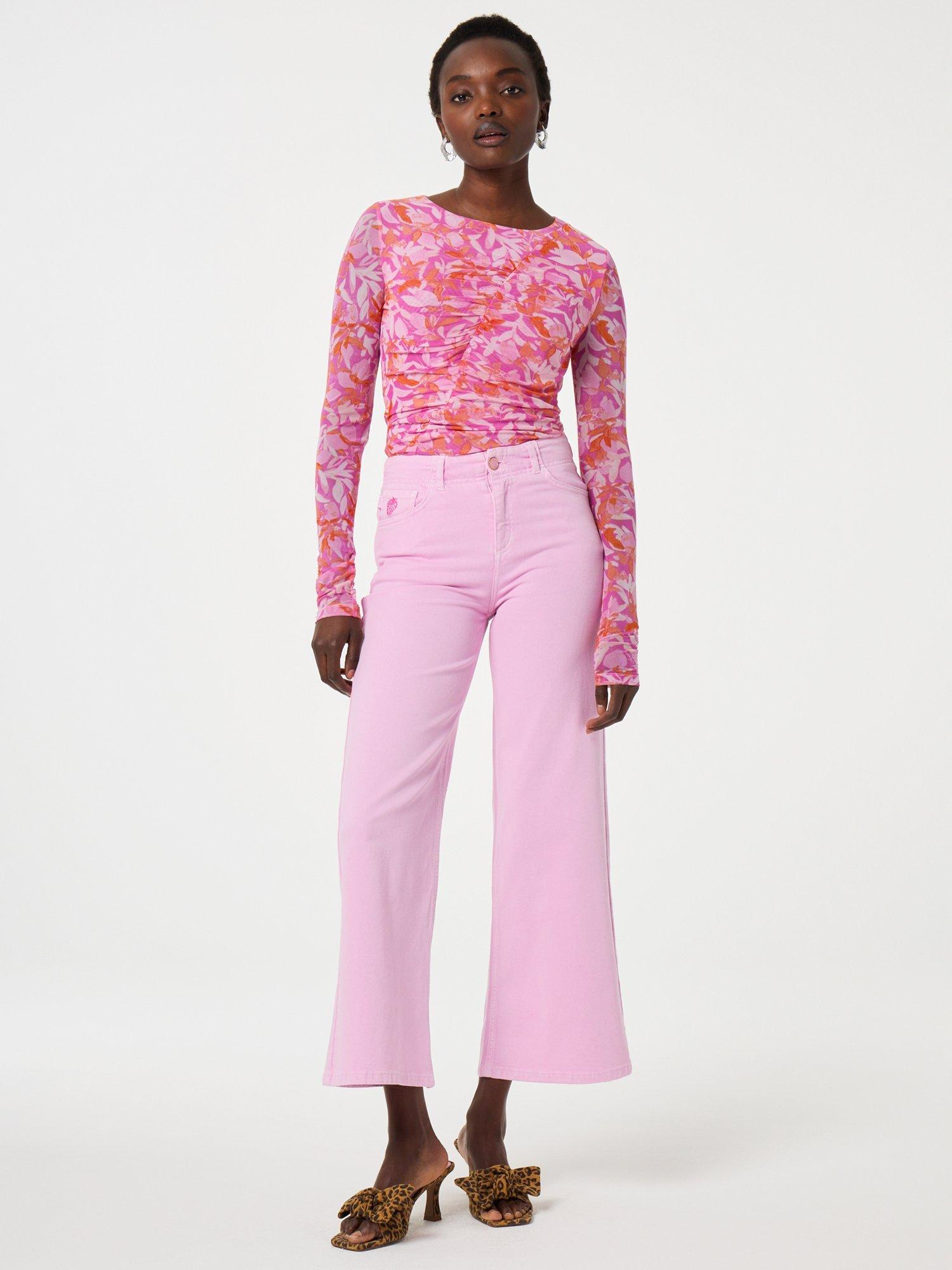 Product image 3 of 4, which shows Fabienne Chapot Hayley Wide Leg Crop Jeans, Pink, 26