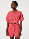Fabienne Chapot Soraya Short Sleeve Broderie Cotton Blend Top, Coral Pink