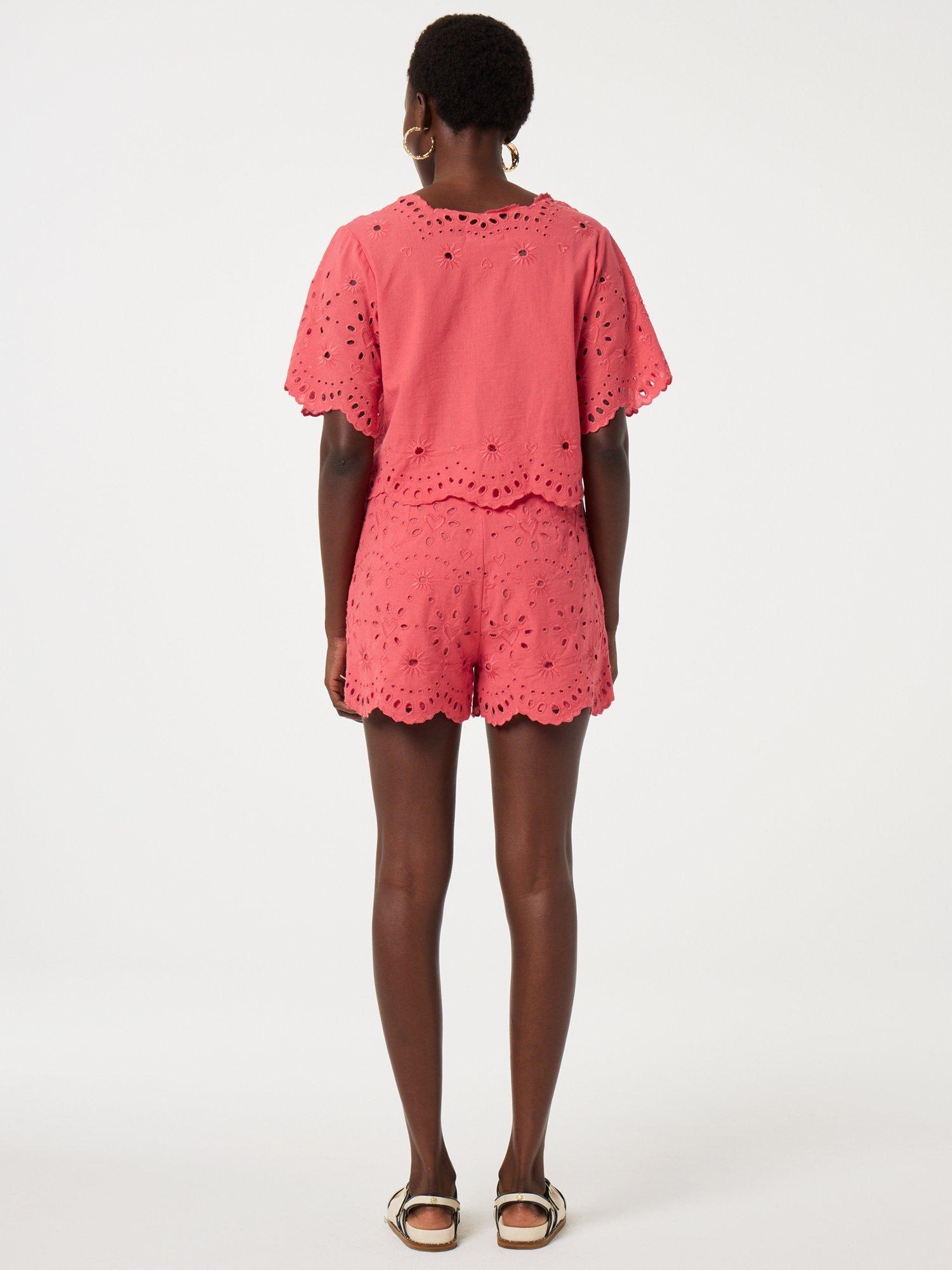Product image 3 of 5, which shows Fabienne Chapot Soraya Short Sleeve Broderie Cotton Blend Top, Coral Pink, 34