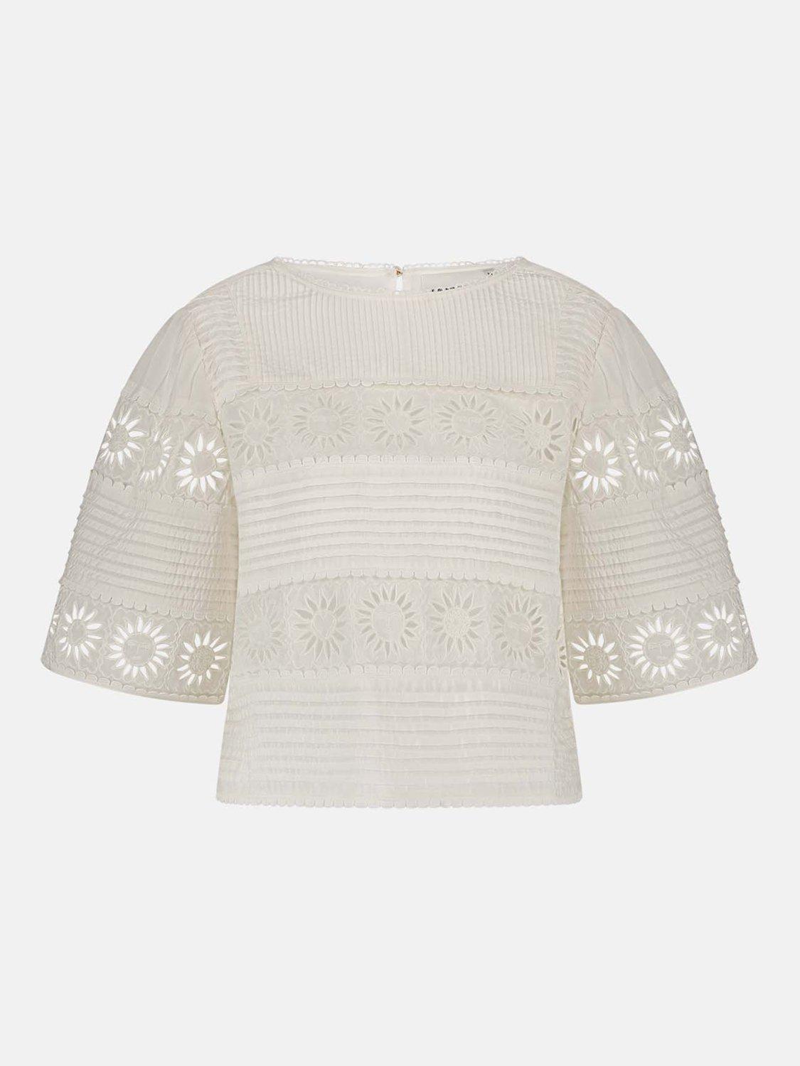 Product image 5 of 5, which shows Fabienne Chapot Embroidered Sunflowers Top, White, 34