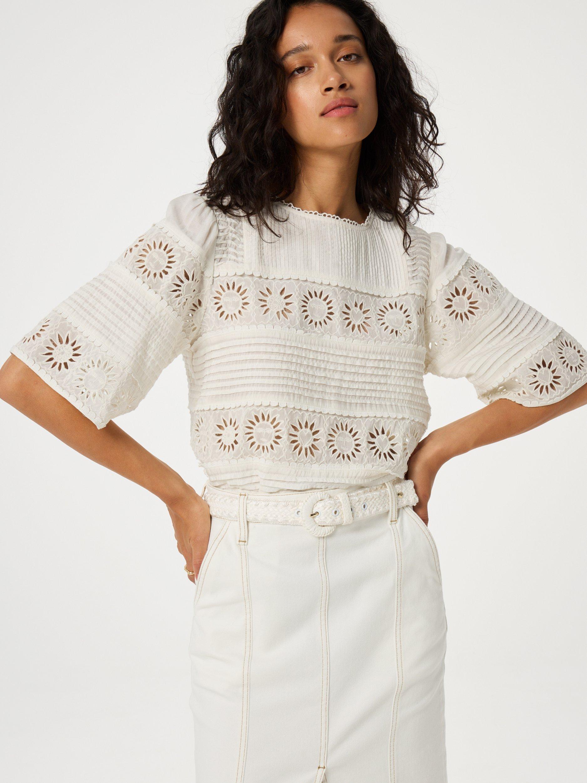 Product image 1 of 5, which shows Fabienne Chapot Embroidered Sunflowers Top, White, 34