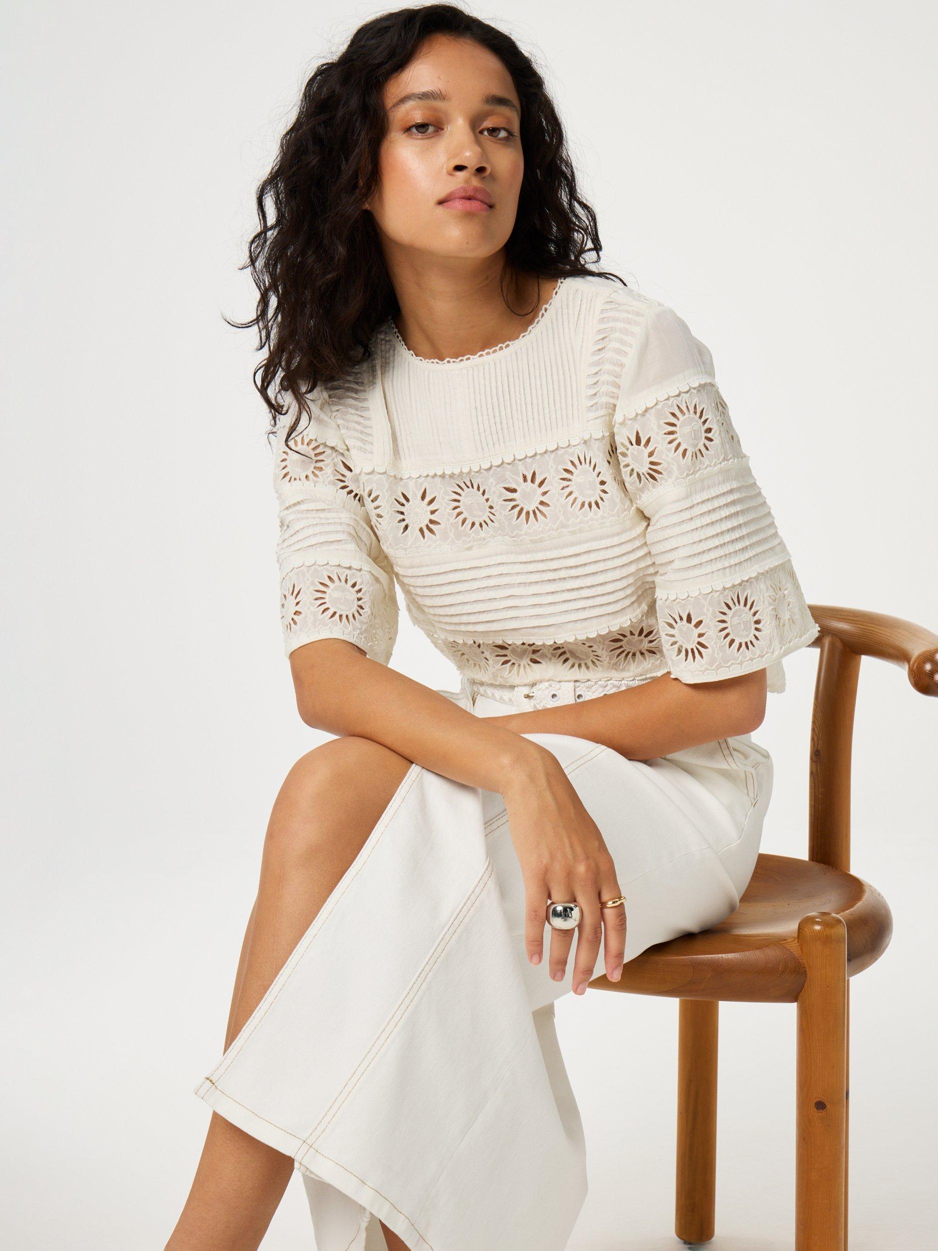 Product image 2 of 5, which shows Fabienne Chapot Embroidered Sunflowers Top, White, 34