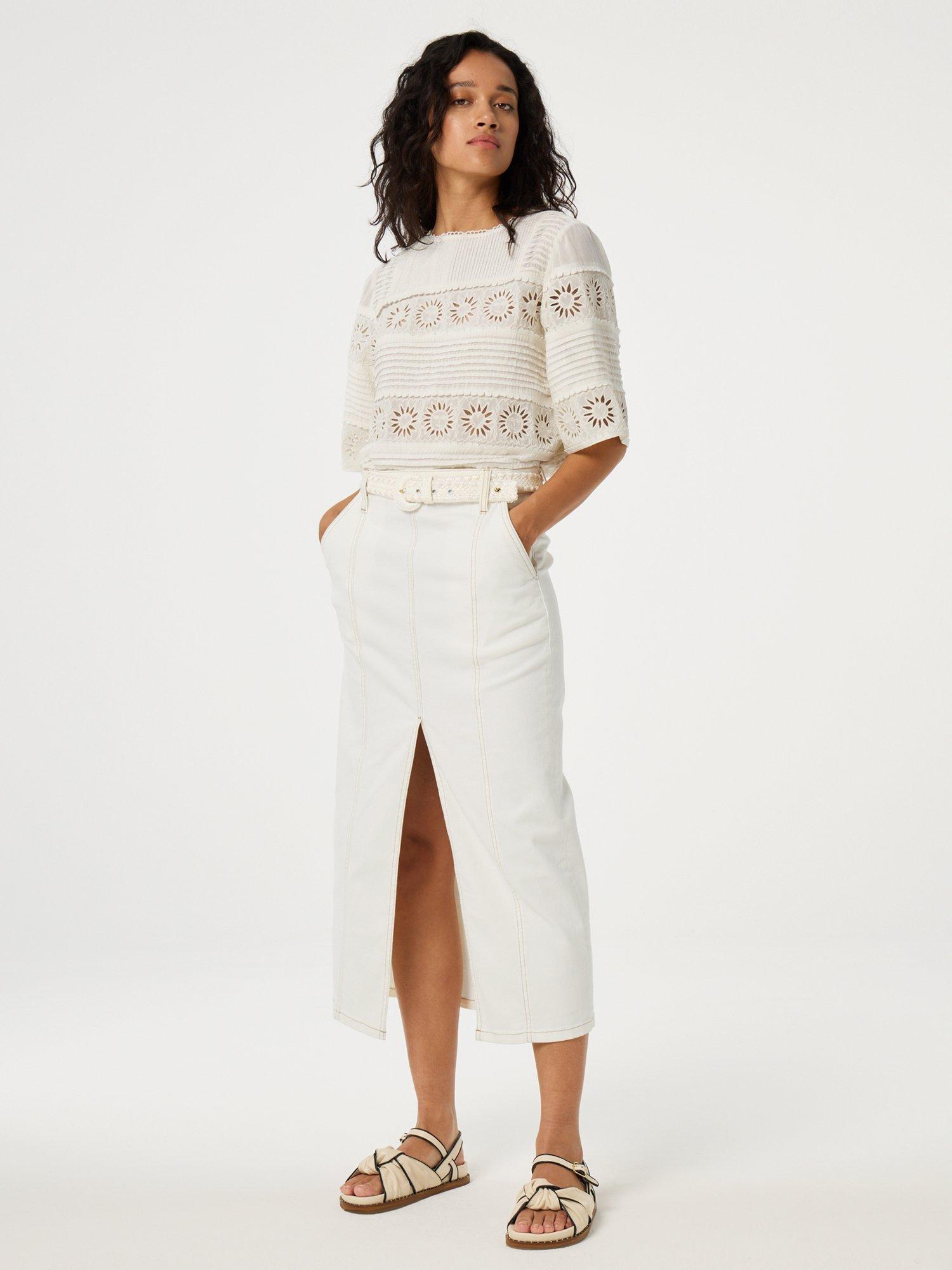 Product image 3 of 5, which shows Fabienne Chapot Embroidered Sunflowers Top, White, 34