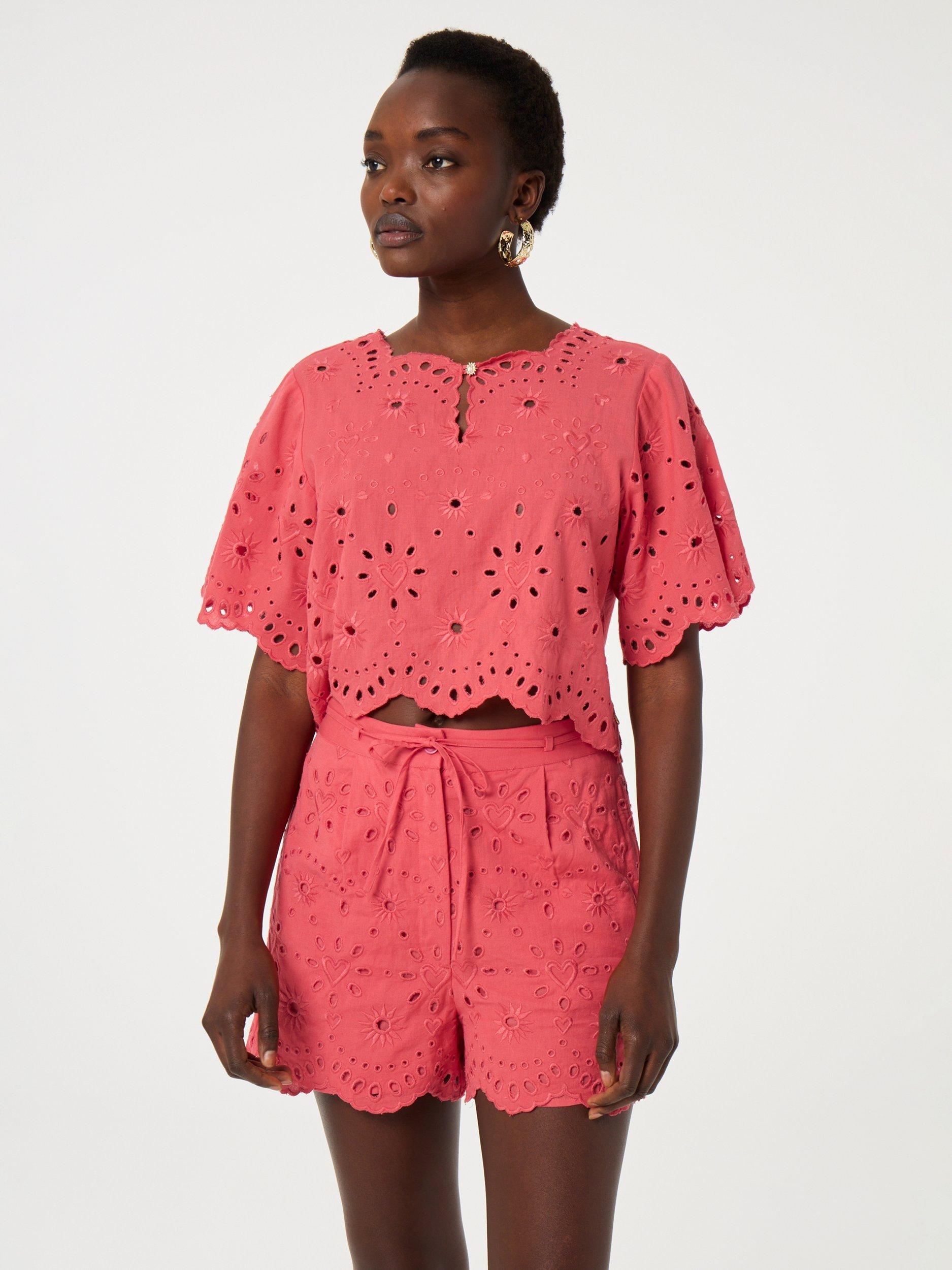 Product image 2 of 4, which shows Fabienne Chapot Gioya Broderie Cotton Blend Shorts, Coral Pink, 34
