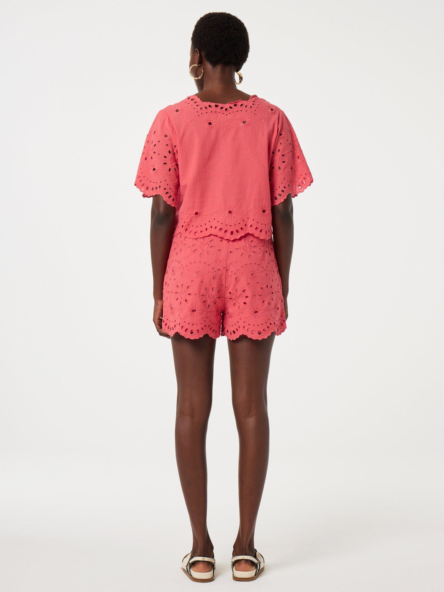Product image 3 of 4, which shows Fabienne Chapot Gioya Broderie Cotton Blend Shorts, Coral Pink, 34