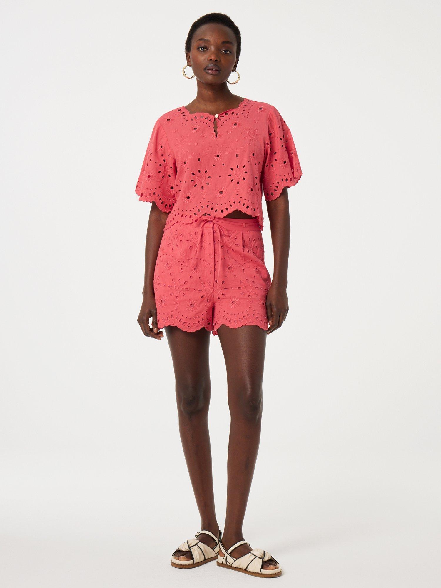 Product image 4 of 4, which shows Fabienne Chapot Gioya Broderie Cotton Blend Shorts, Coral Pink, 34