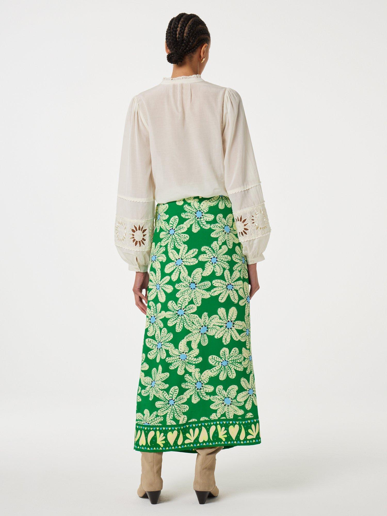 Product image 2 of 3, which shows Fabienne Chapot Bobo Floral Print Straight Midi Skirt, Green/Multi, 34
